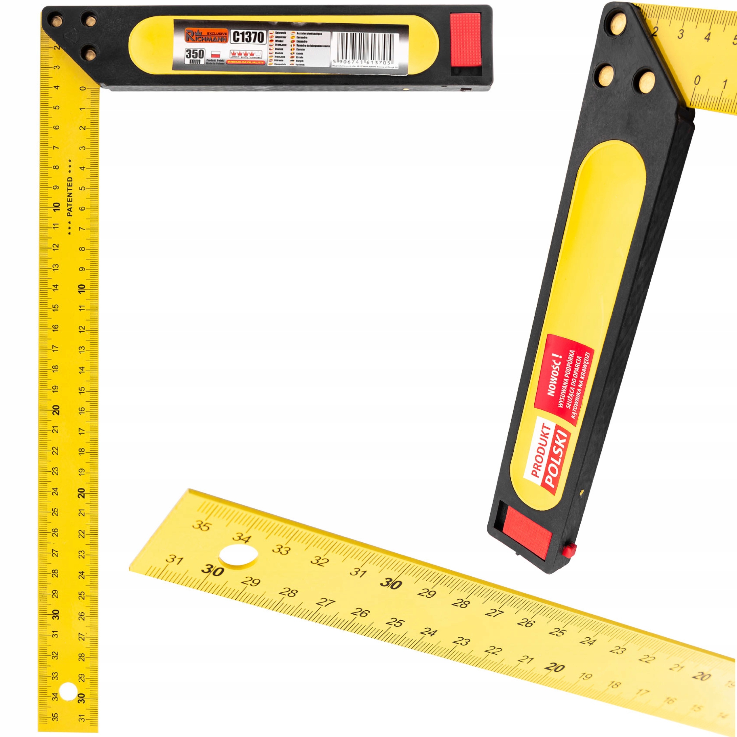 RICHMANN UNIWERSALNY KĄTOWNIK ZE STOPKĄ 350 MM PL ŻÓŁTY TR008 STALOWY C1370
