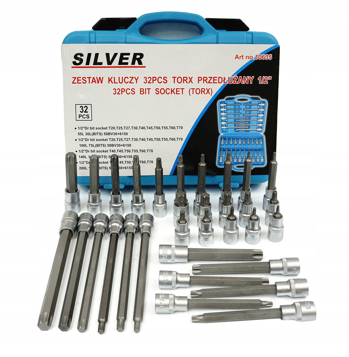 ZESTAW KLUCZE TORX 1/2" PRZEDŁUŻANE 32 ELE NASADKI SKLPINE WALIZKA S10635