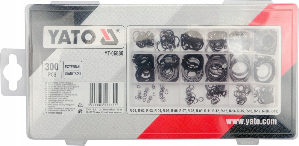 YATO ZESTAW PIERŚCIENI SEGERA ZEWNĘTRZNYCH 300 SZTUK PLASTIC BOX YT-06880