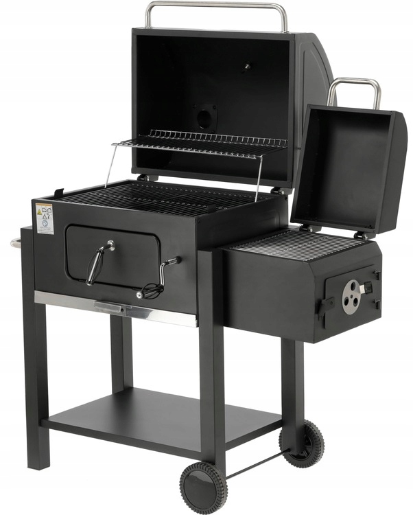 GRILL WĘGLOWY OGRODOWY REGULOWANY RUSZT DELUXE POKRYWA LUND Z WĘDZARNIĄ