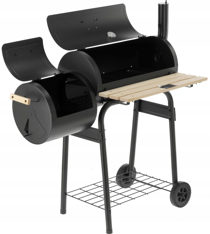 GRILL WĘGLOWY Z WĘDZARNIĄ RUSZT 60x30CM OGRODOWY KOMORA WĘDZENIA RUSZT KOŁA