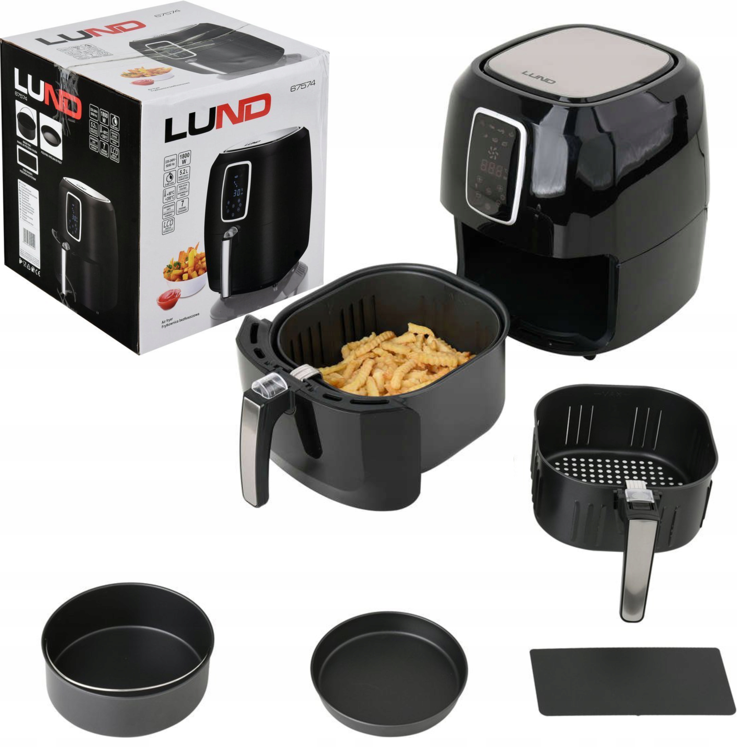 LUND FRYTKOWNICA BEZTŁUSZCZOWA AIR FRYER 1800W 5,2L Z WYŚWIETLACZEM 67574