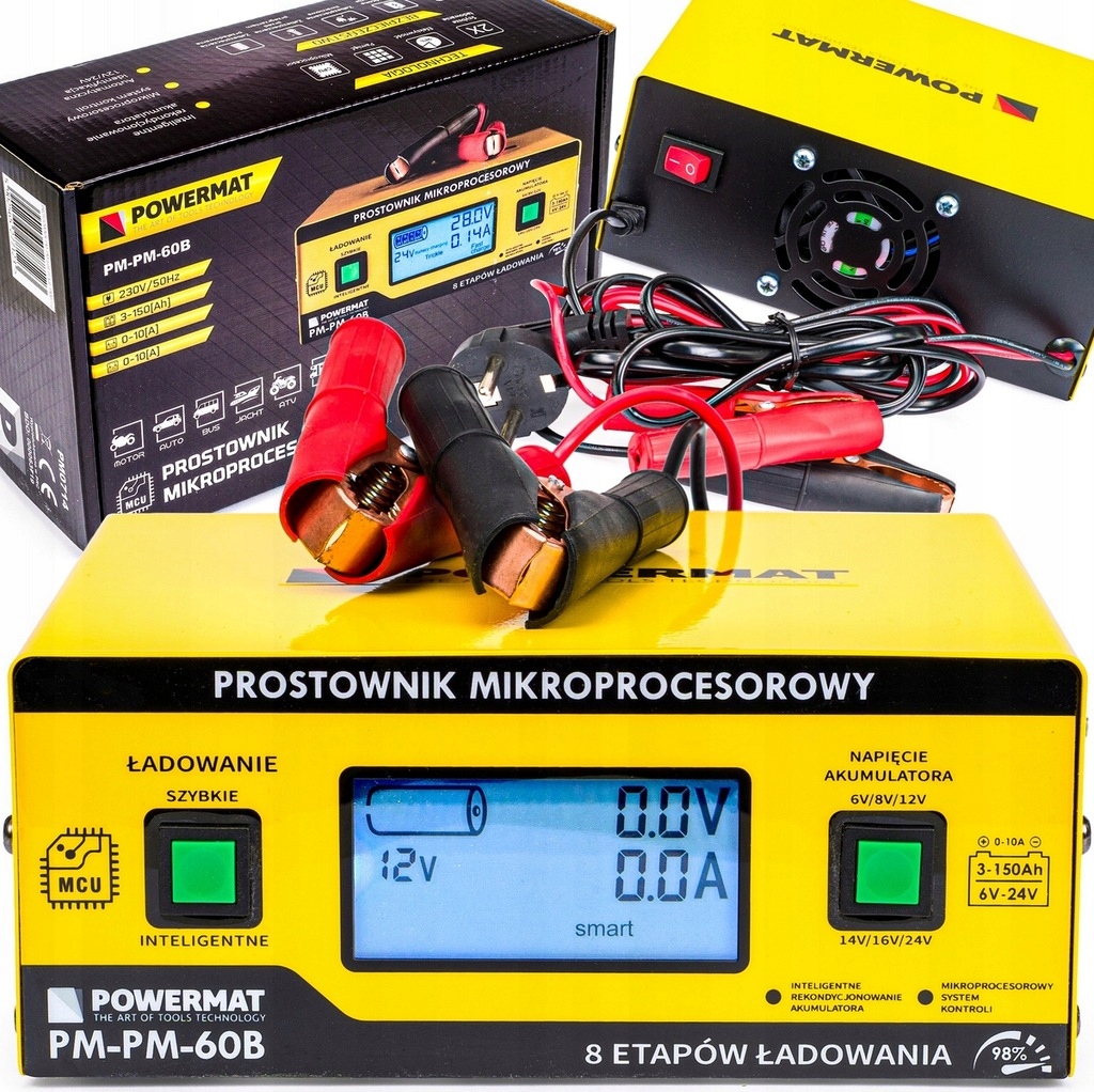 PROSTOWNIK AKUMULATOROWY MIKROPROCESOROWY 6V/24V DUŻY CZYTELNY WYŚWIETLACZ