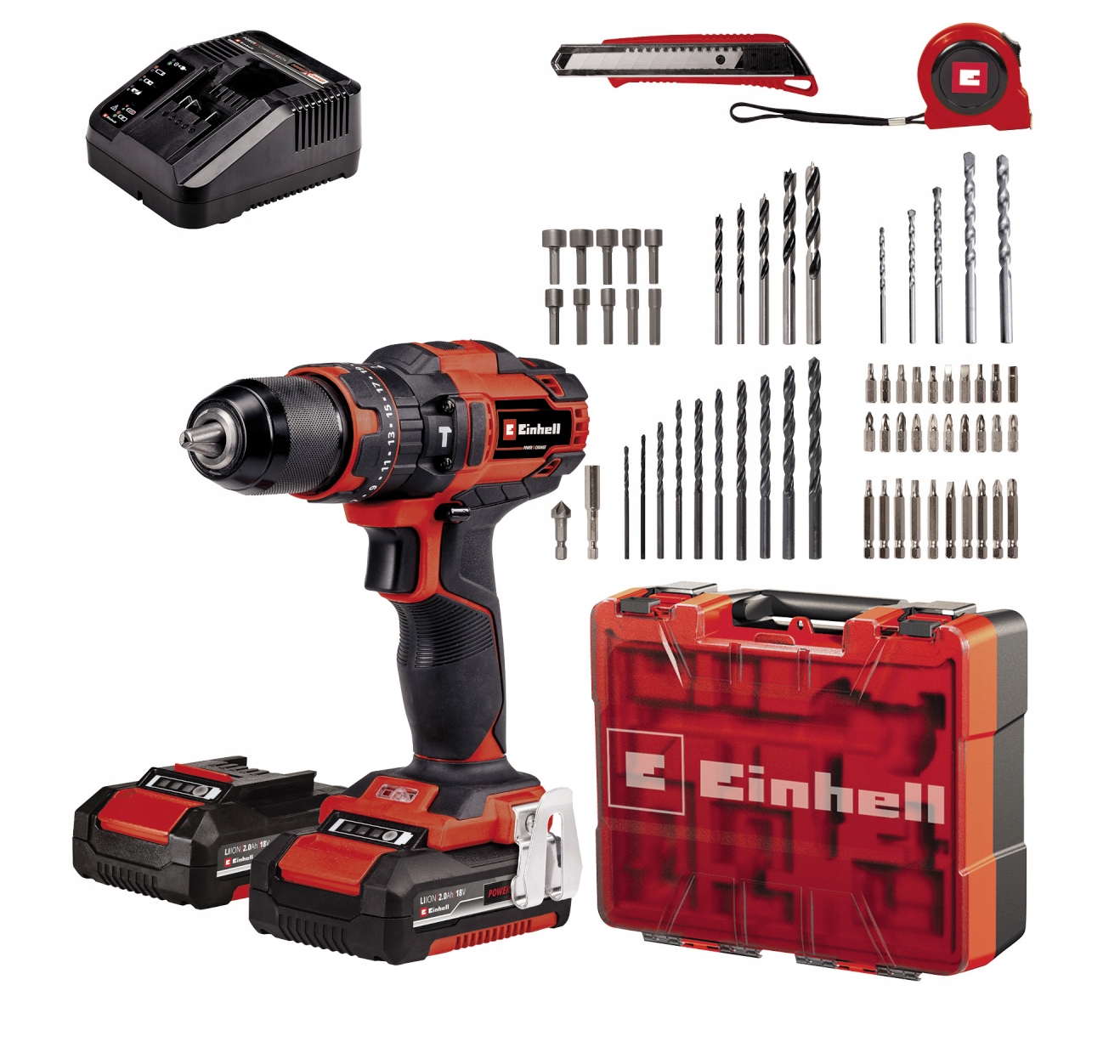 EINHELL WIERTARKO-WKRĘTARKA UDAR AKU 2x2Ah 18V WALIZKA TE-CD 18/40 Li-i +64