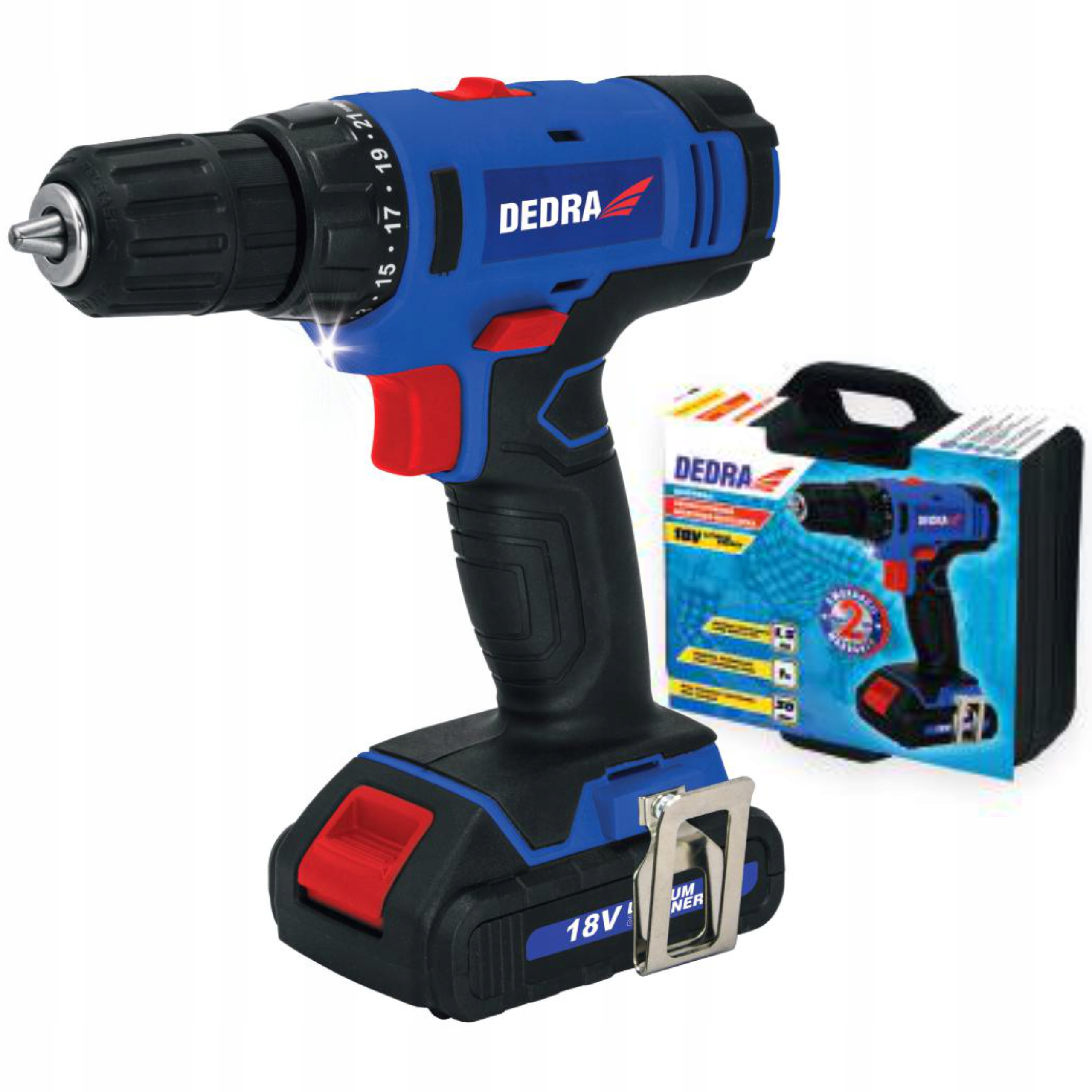DEDRA WIERTARKO WKRĘTARKA AKUMULATOROWA 18V 1,5AH 30NM, 21+1 LED 2 BIEGI