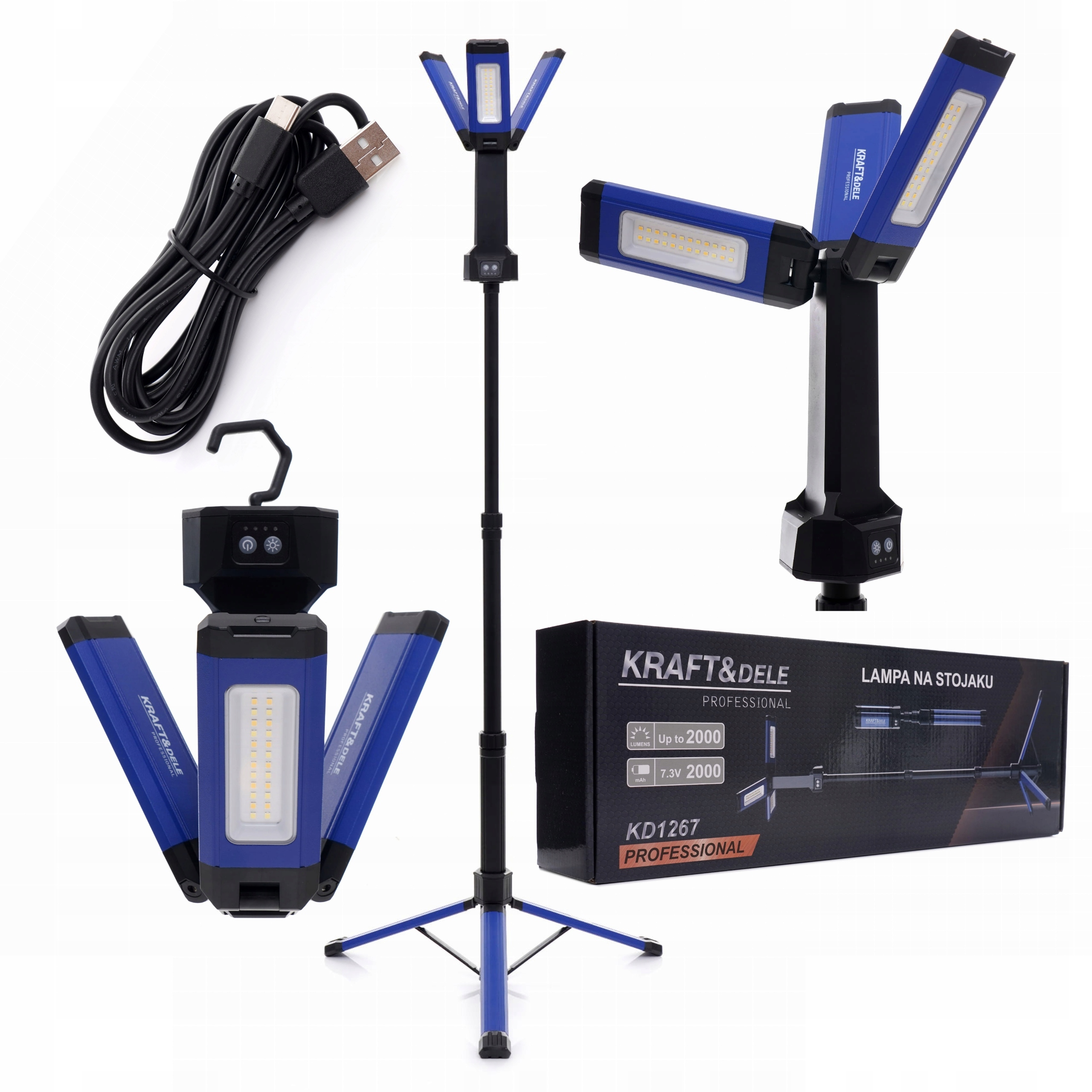 KRAFT&DELE LAMPA BUDOWLANA HALOGEN NA STOJAKU ZMIENNA 2000 LM 4000 AMH USB
