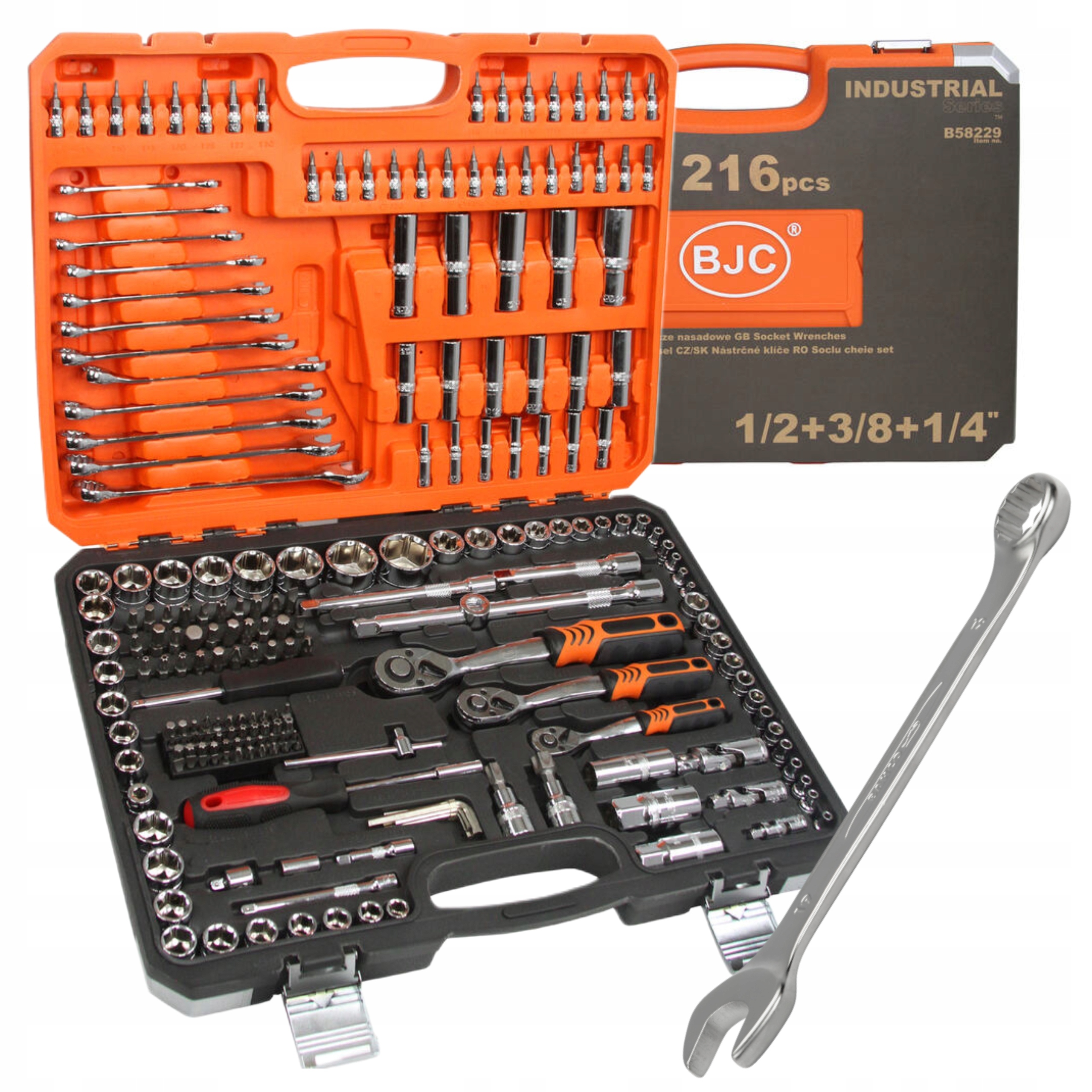BJC ZESTAW KOMPLET KLUCZY NASADOWYCH 216 elem 3 GRZECHOTKI WALIZKA B58229