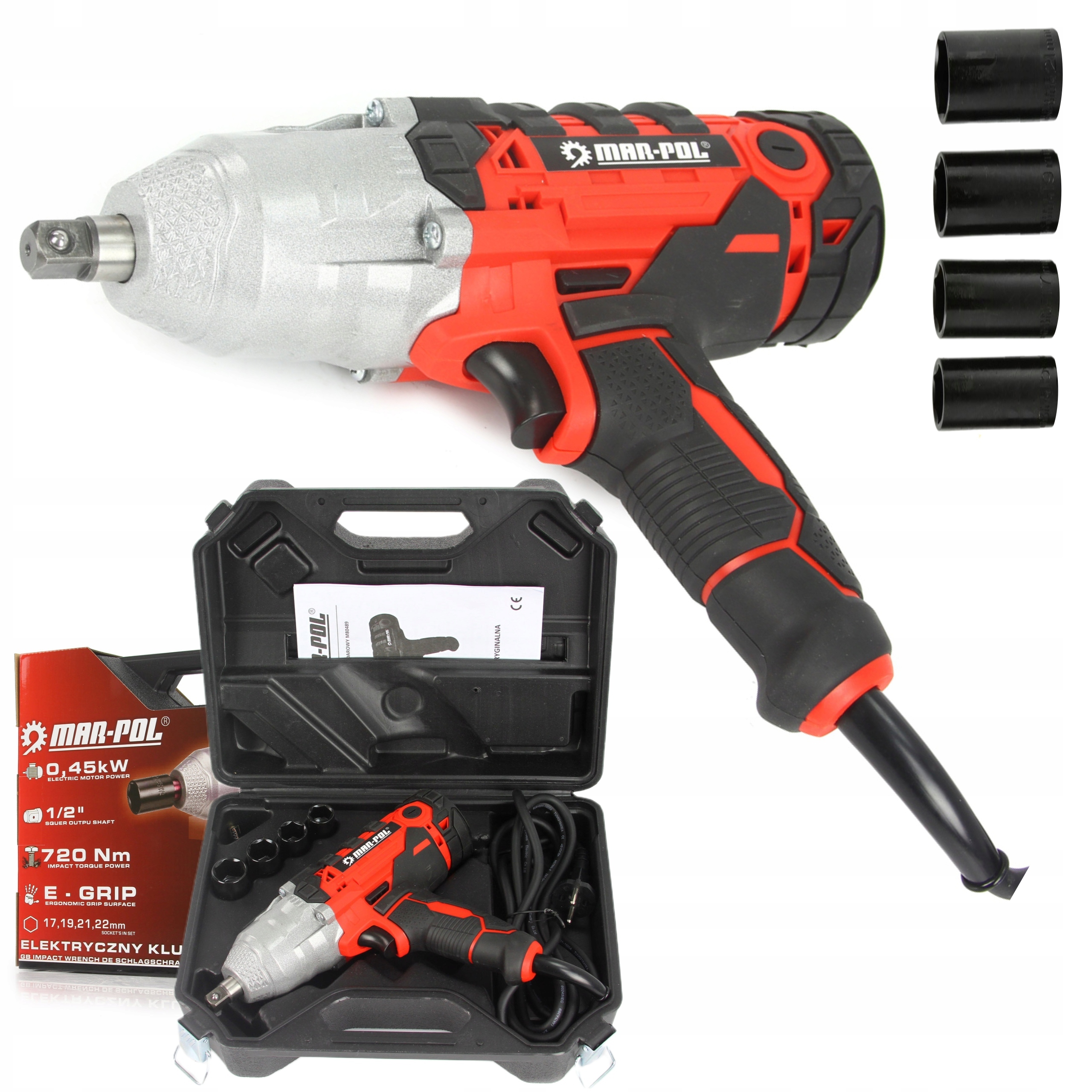 KLUCZ UDAROWY ELEKTRYCZNY 2000W 720Nm 1/2" MOCNY Z ZESTAWEM NASADEK M80489