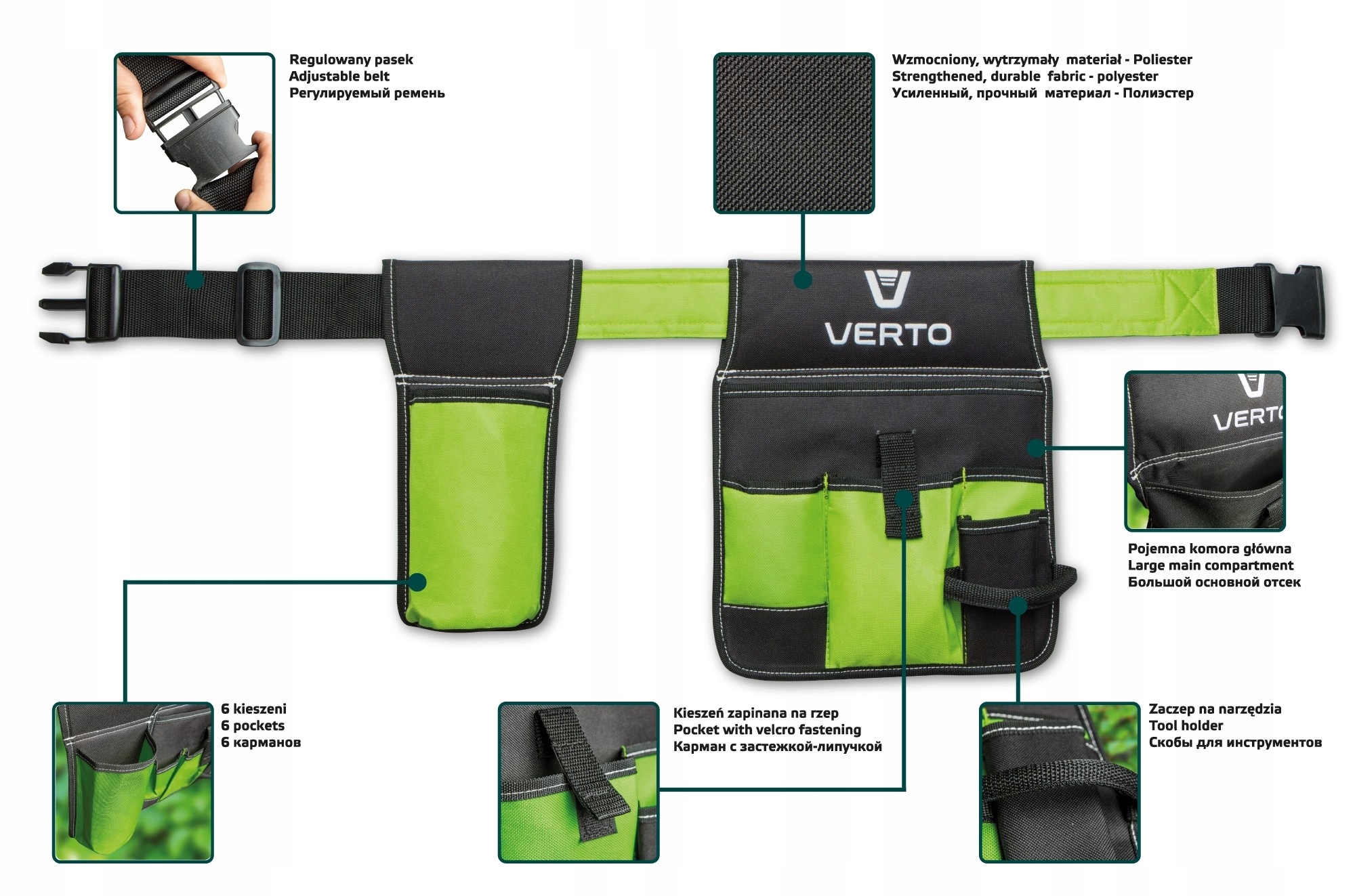 VERTO MOCNY PAS NARZĘDZIOWY OGRODOWY OGRÓD 6 KIESZENI 15G550