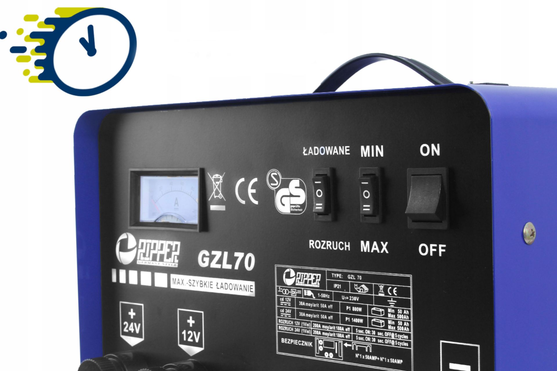 PROSTOWNIK Z ROZRUCHEM ŁADOWARKA GZL-70 FAST CHARGE + ROZRUCH 12V/24V 500AH