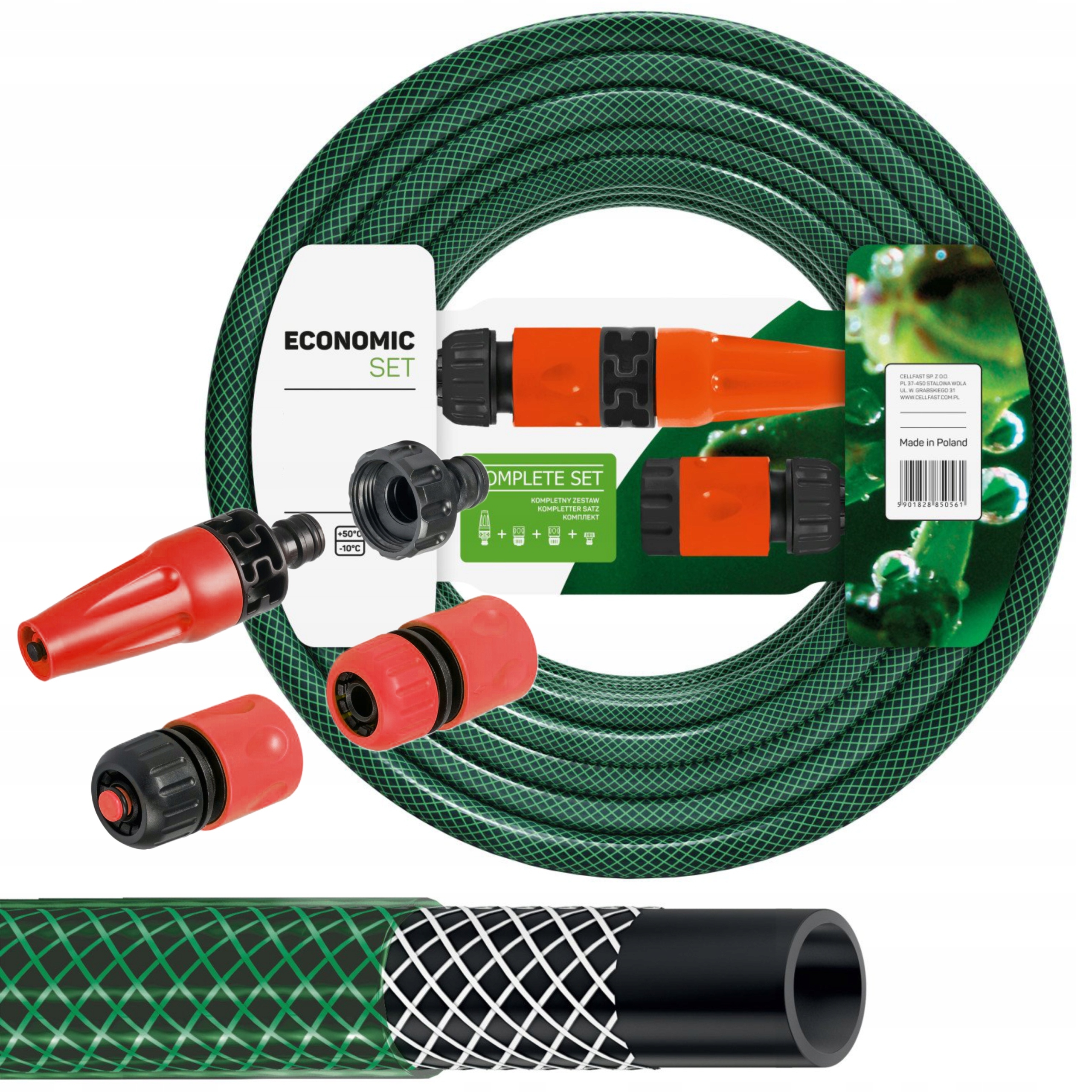 CELLFAST WĄŻ OGRODOWY 3-WARSTWY 1/2" 15M +ZRASZACZ ZŁĄCZKI PRODUKT POLSKI
