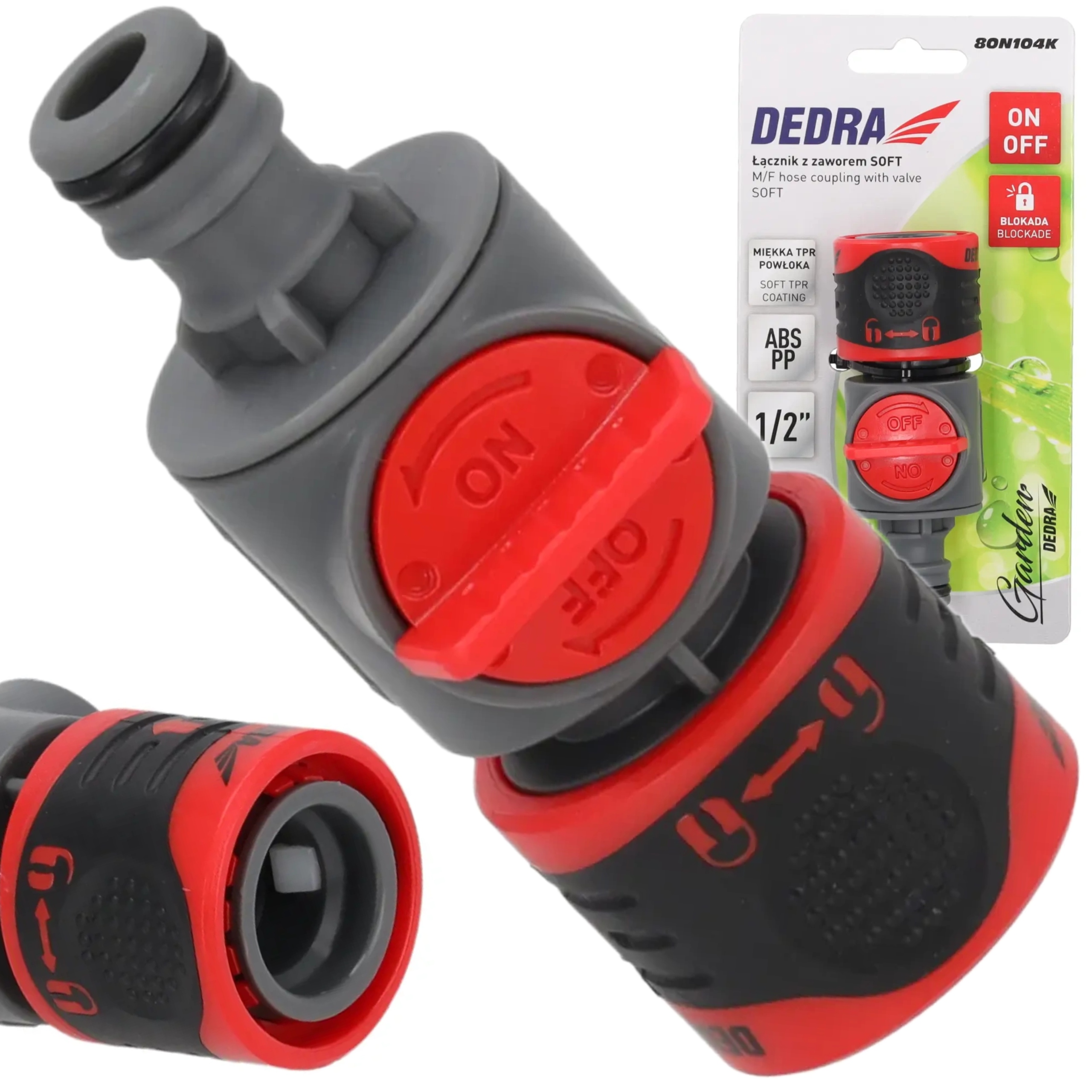 DEDRA ŁĄCZNIK Z ZAWOREM 1/2" GARDEN 80N104K