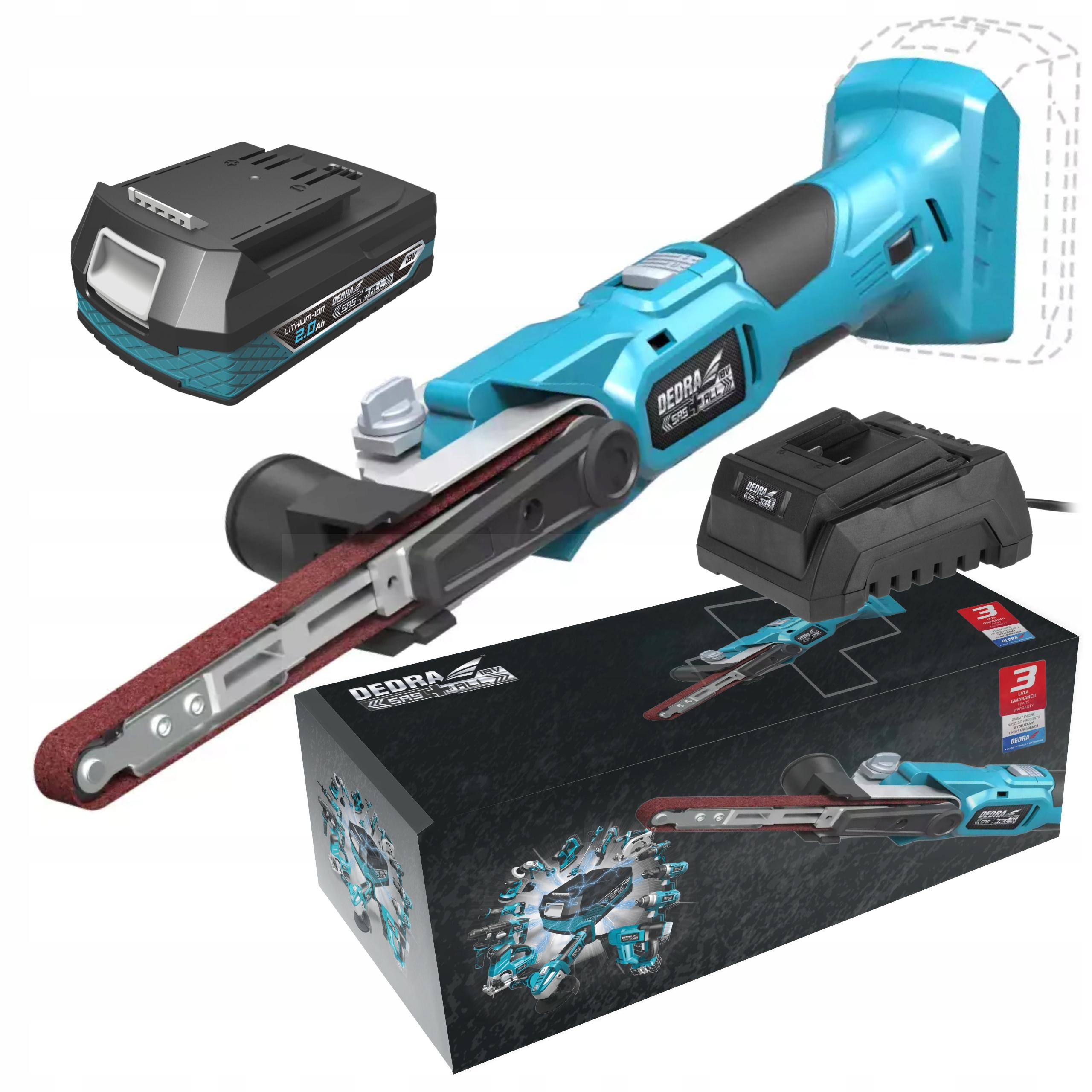 DEDRA DED6917 PILNIK TAŚMOWY SZLIFIERKA AKUMULATOROWA 457mm x 13mm 18V +2Ah