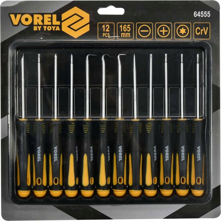 VOREL ZESTAW KOMPLET NARZĘDZI PRECYZYJNYCH WKRĘTAKI HACZYKI 12EL 64555