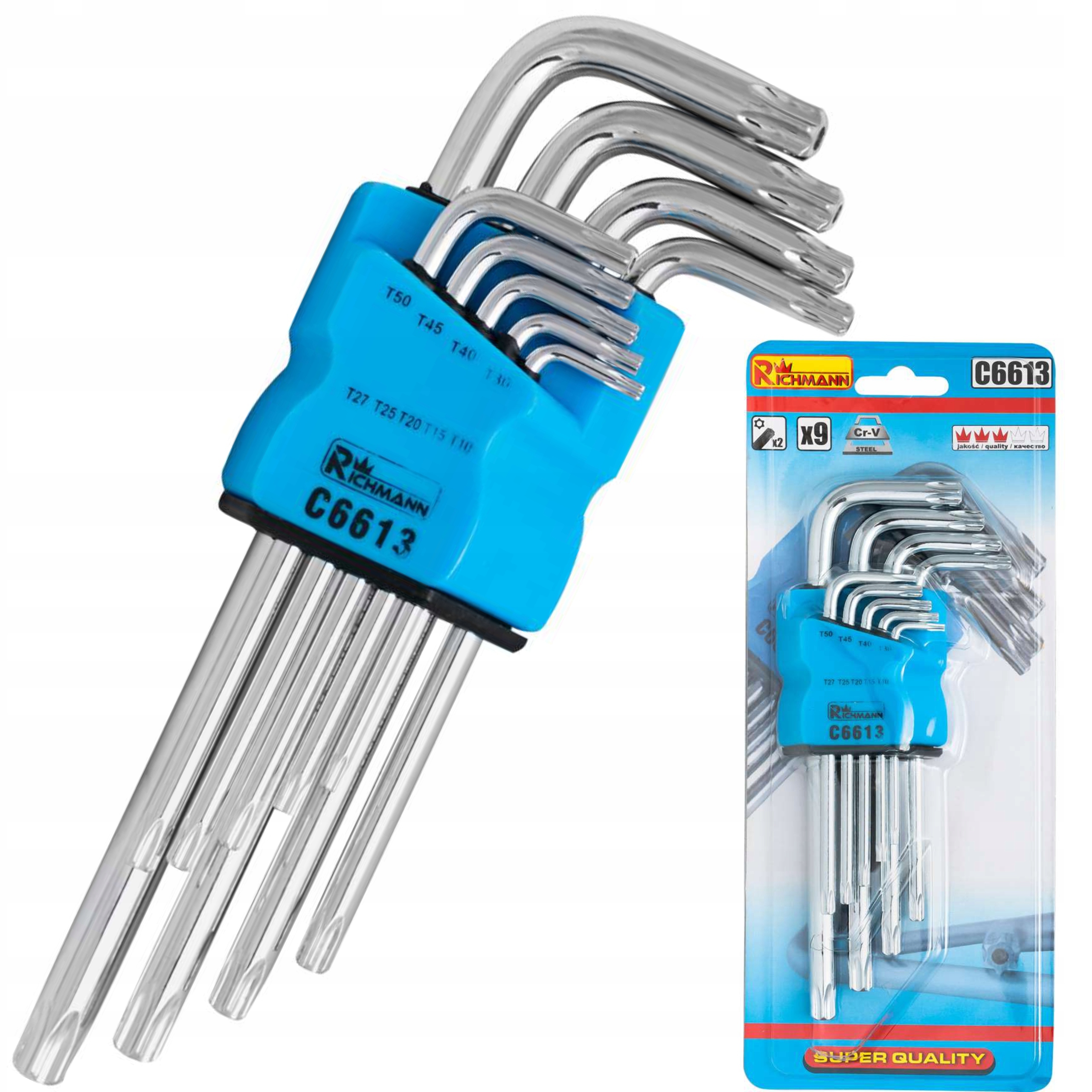 RICHMANN KOMPLET ZESTAW KLUCZY TORX T10-T50 MM 9 ELEMENTÓW CLIP C6613