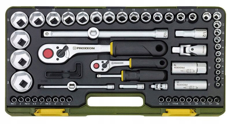 PROXXON ZESTAW KLUCZY NASADOWYCH GRZECHOTKI 1/2 I 1/4 CALA 65CZĘŚCI PR23286