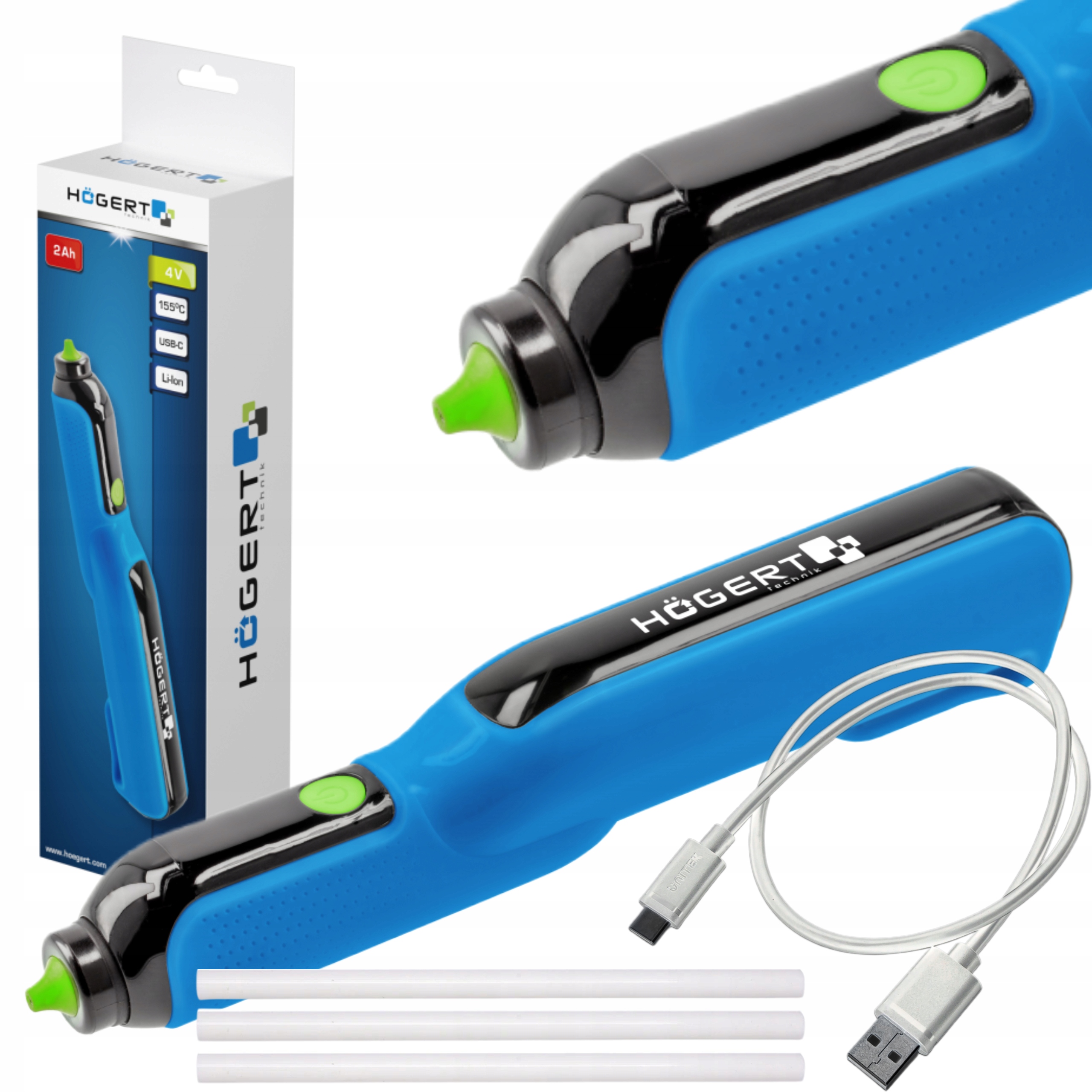 HOEGERT PISTOLET DO KLEJU 4V BEZPRZEWODOWY 7 MM USB-C HT2C102