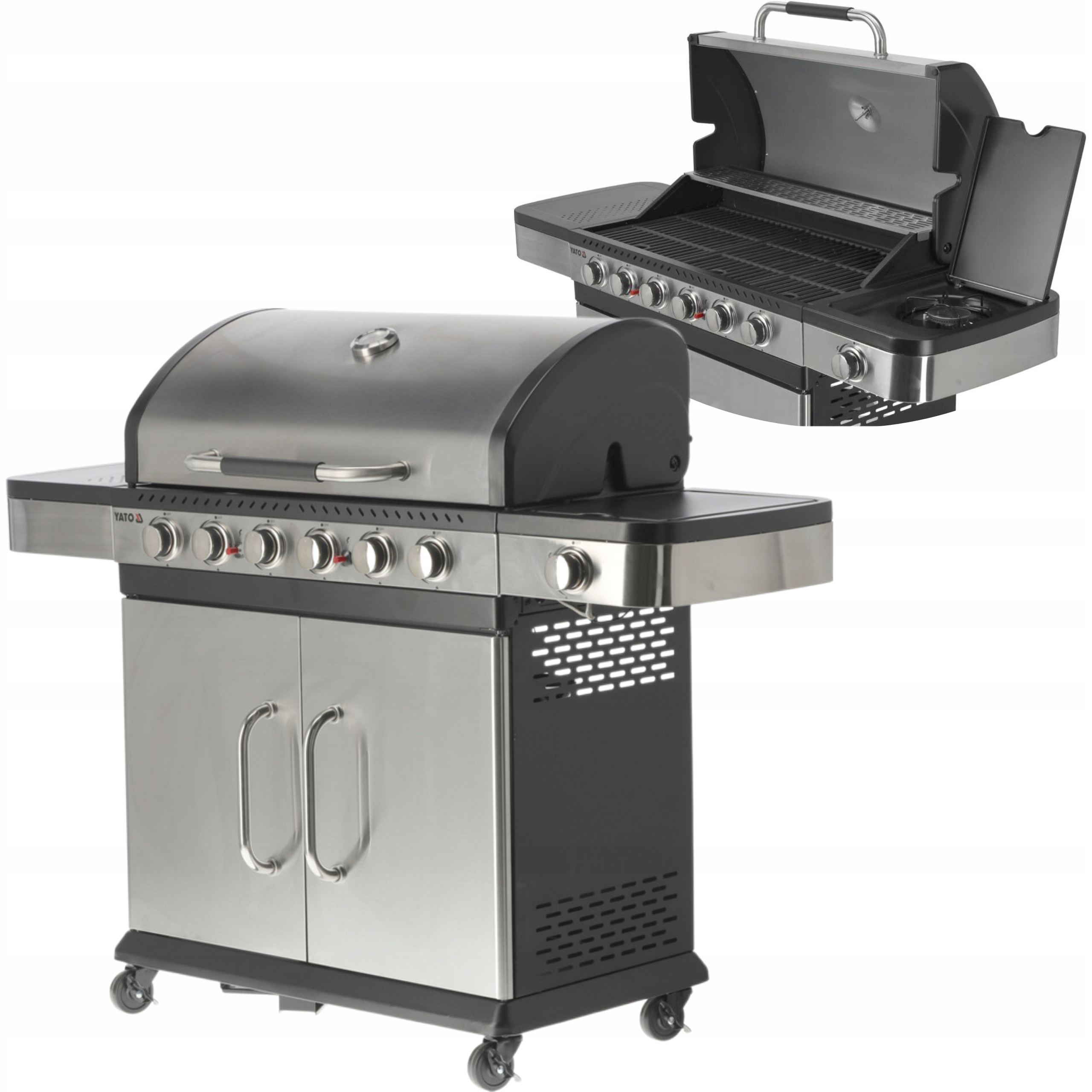 YATO GRILL GAZOWY OGRODOWY 6+1 STAL NIERDZEWNA 20,2kW ŻELIWNY RUSZT PALNIK