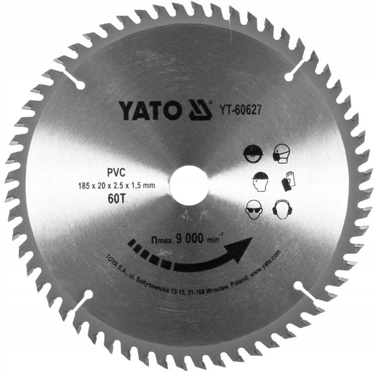 YATO TARCZA DO CIĘCIA LISTEW KORYTEK KABLOWYCH PCV 185/60T 20MM YT-60627
