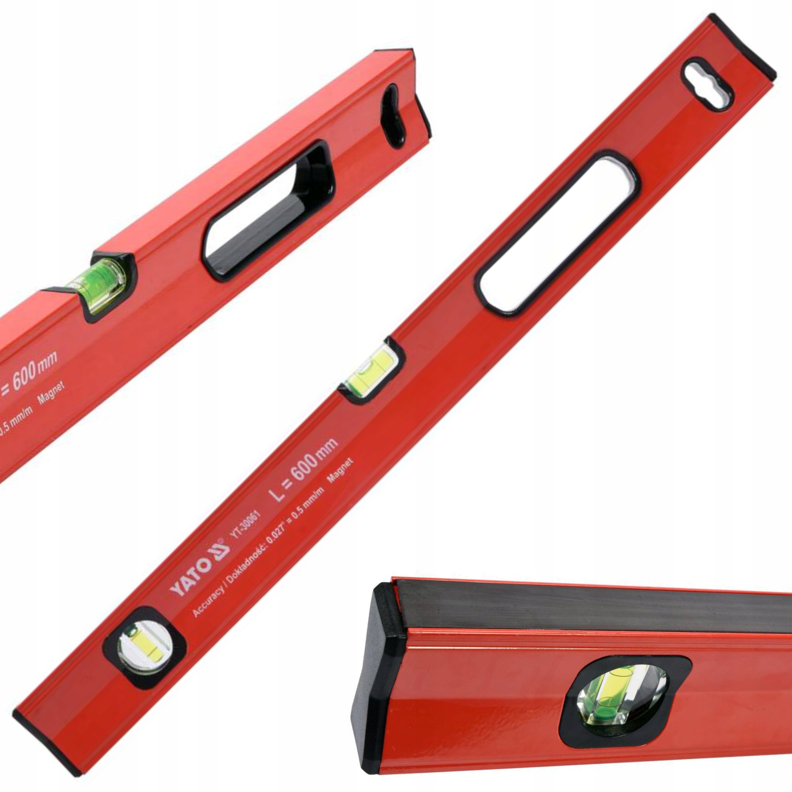 YATO POZIOMNICA ALUMINIOWA MAGNETYCZNA 600MM 2 LIBELLE 1 UCHWYT YT-30061