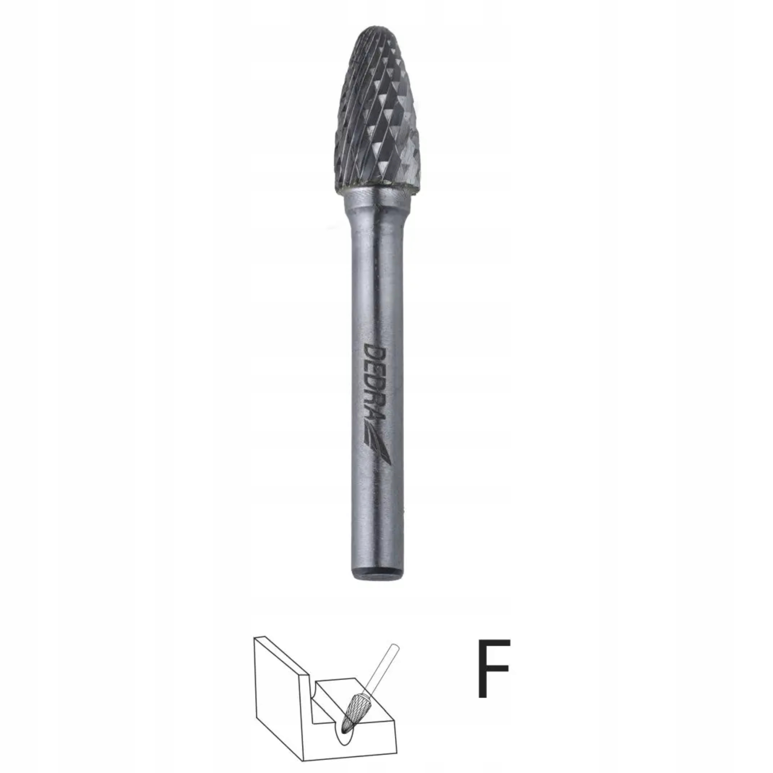 DEDRA FREZ TRZPIENIOWY OSTROŁUKOWY ZAOKRĄGLONY F12x25mm TRZPIEŃ 6MM 07F653