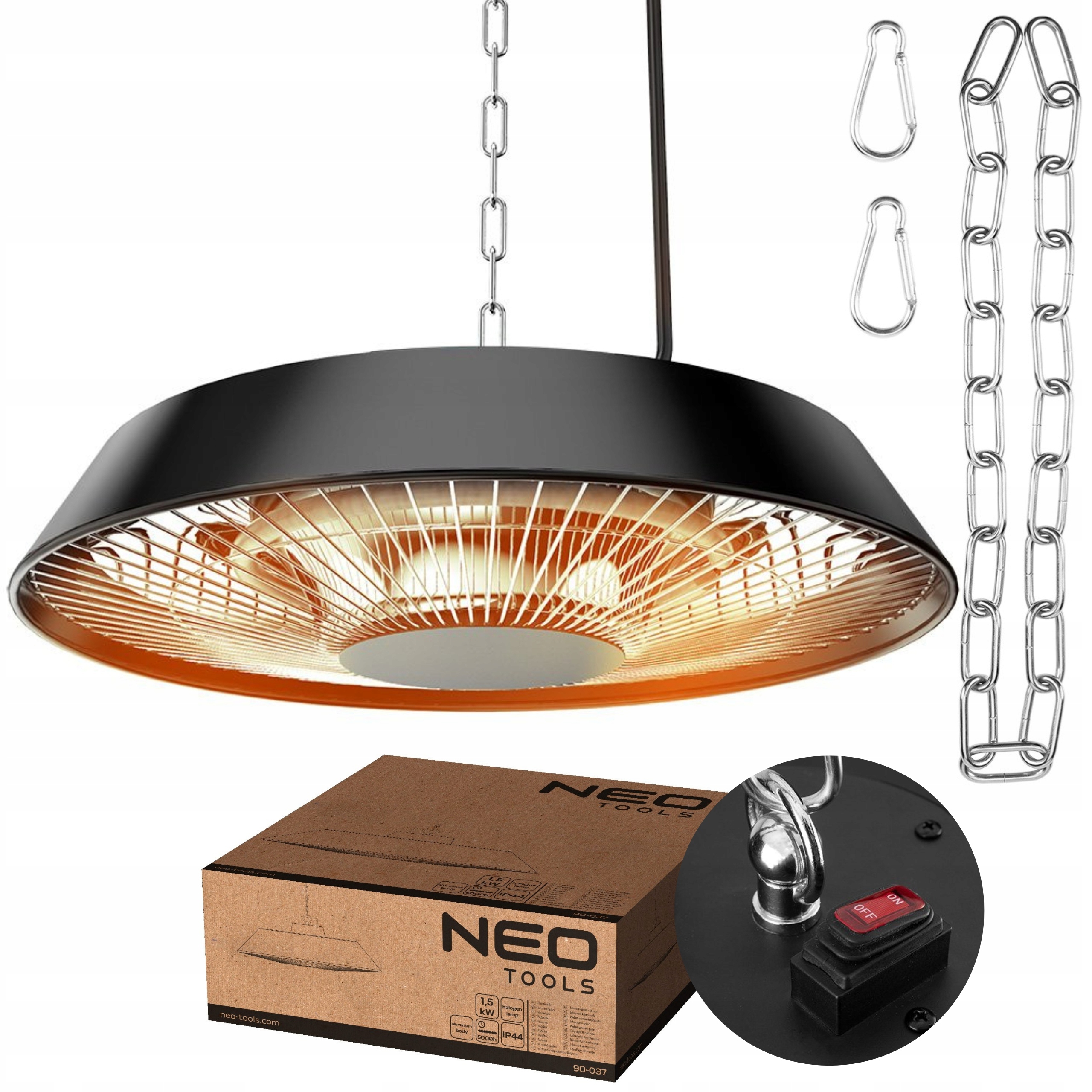 PROMIENNIK LAMPA GRZEWCZA WISZĄCA 1500W PILOT NEO