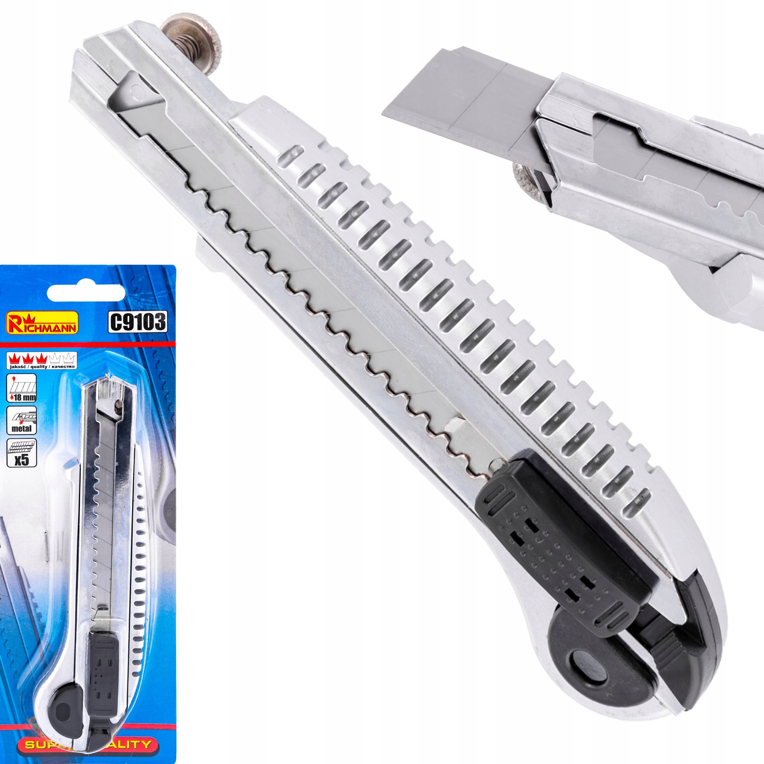 RICHMANN UNIWERSALNY NOŻYK DO TAPET 18 MM ZASOBNIK NA 5SZTUK OSTRZA C9103