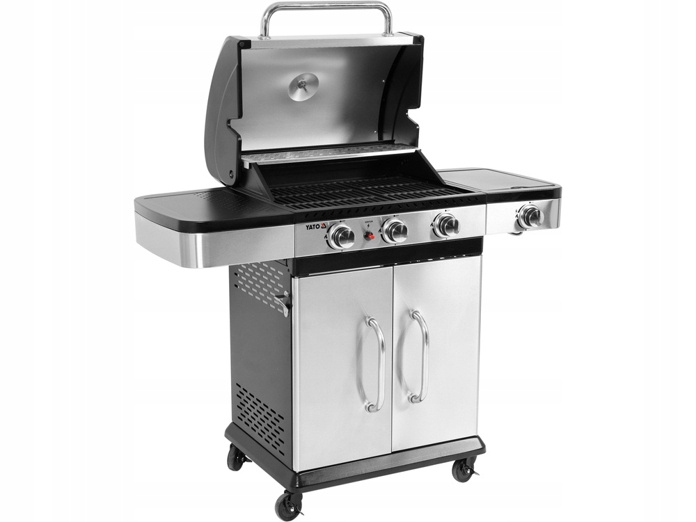 YATO GRILL GAZOWY 3+1 STAL NIERDZEWNA 11,2KW Z MIEJSCEM NA BUTLE YG-20018