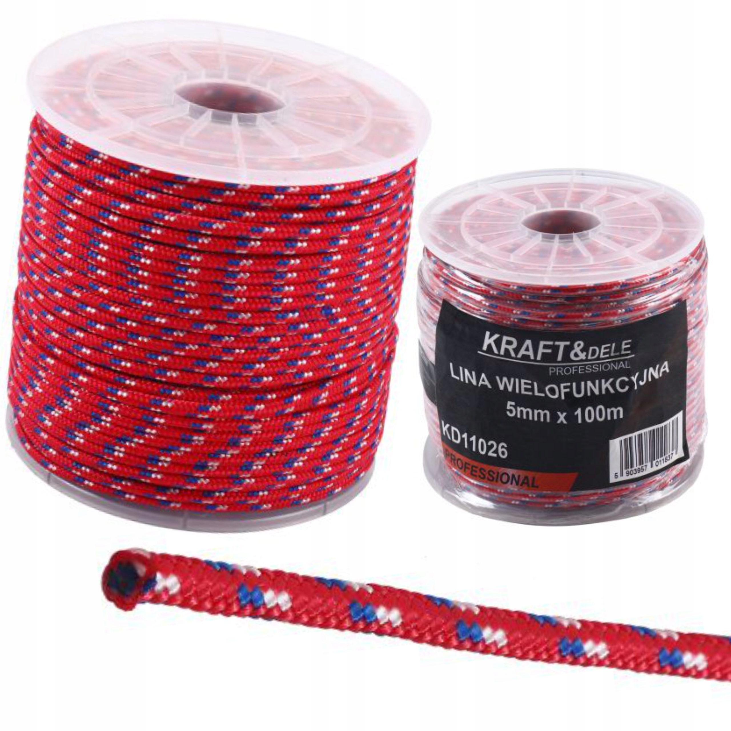 KRAFT&DELE LINA WIELOFUNKCYJNA 5MM x 100M CZERWONA POLIPROPYLEN KD11026