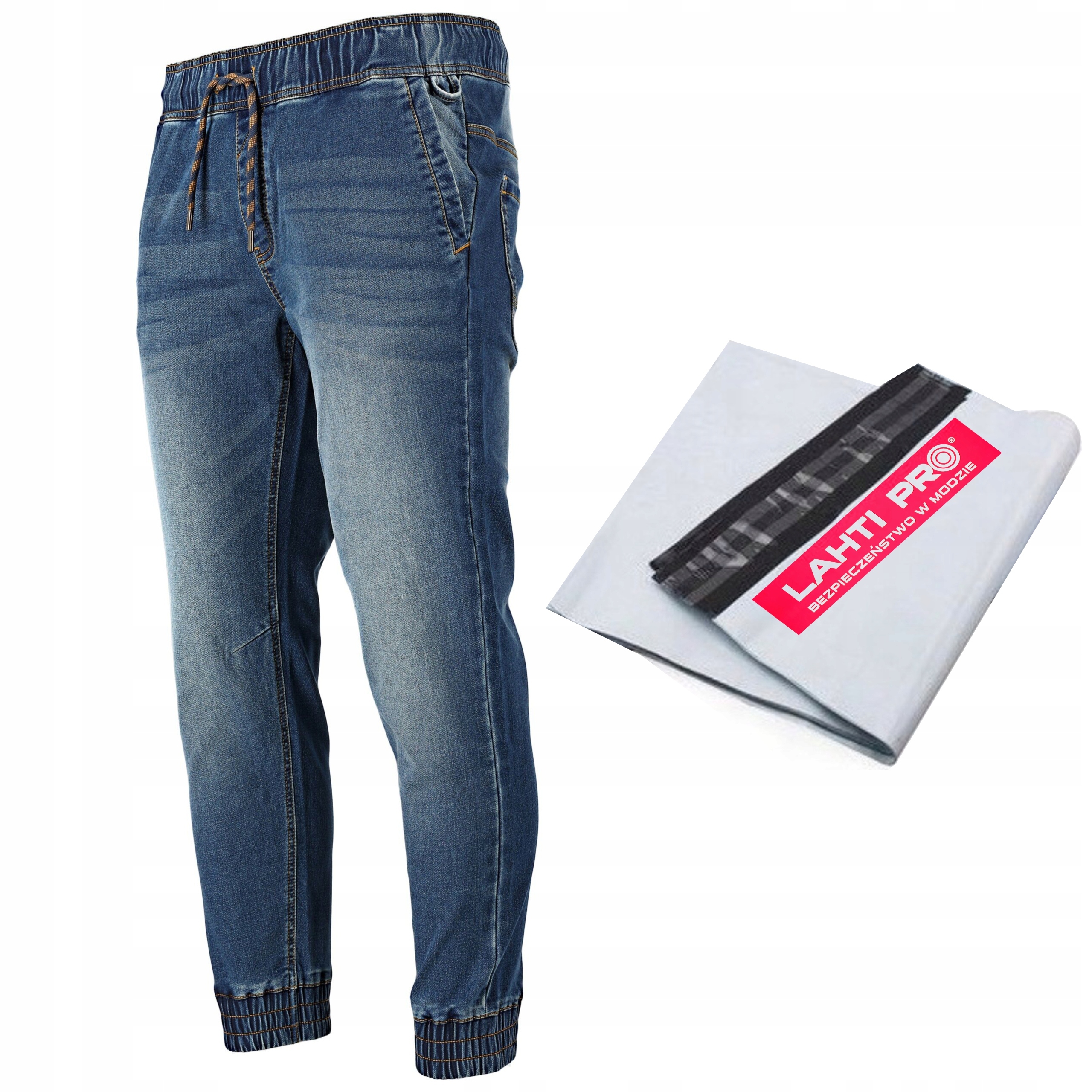 LAHTI PRO SPODNIE ROBOCZE JOGGERY JEANSOWE NIEBIESKIE STRETCH L40535 R. M