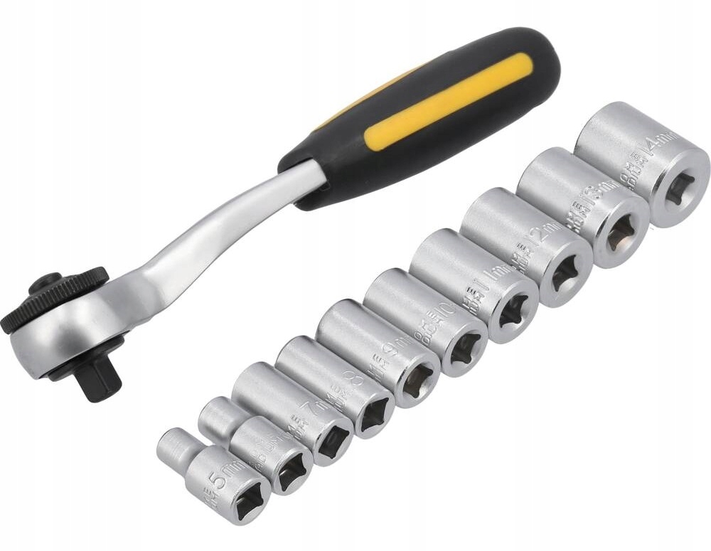 VOREL ZESTAW GRZECHOTKA 1/4'' Z NASADKAMI 5-14 MM, CRV 11 SZT V58600
