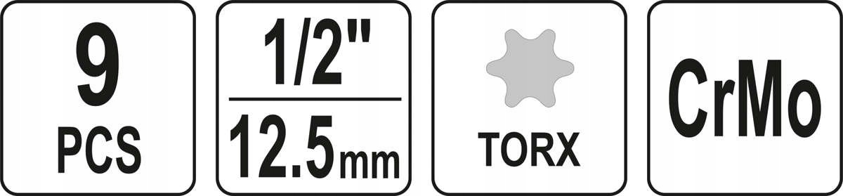YATO ZESTAW KLUCZE TRZPIENIOWE TORX 1/2" NASADKI UDAROWE WALIZKA YT-10654