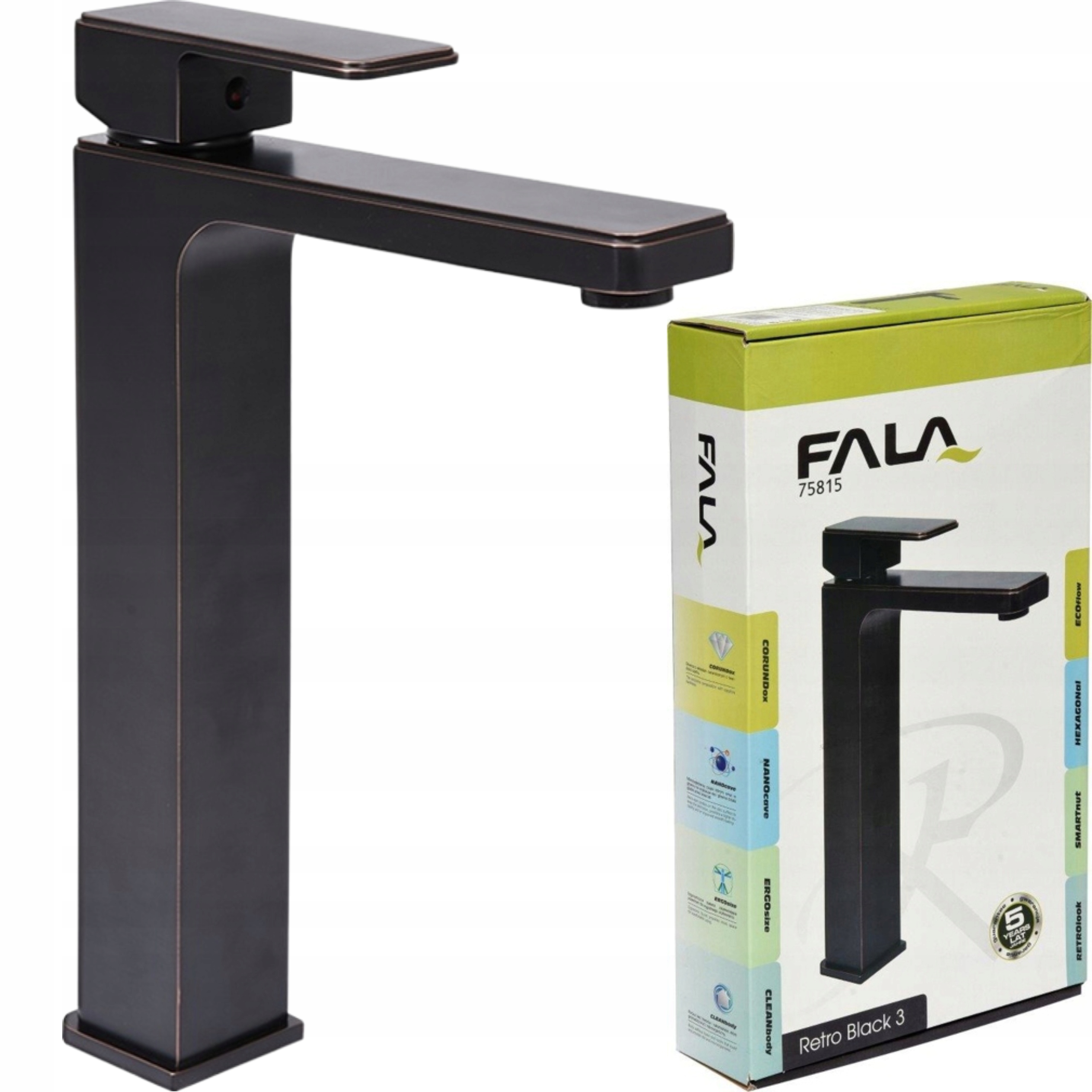 FALA75815 BATERIA UMYWALKOWA STOJĄCA WYSOKA RETRO BLACK 3 ZESTAW DO MONTAŻU