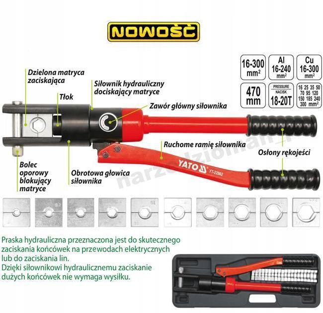 PRASKA HYDRAULICZNA DO KABLI 16-300 YATO YT-22862