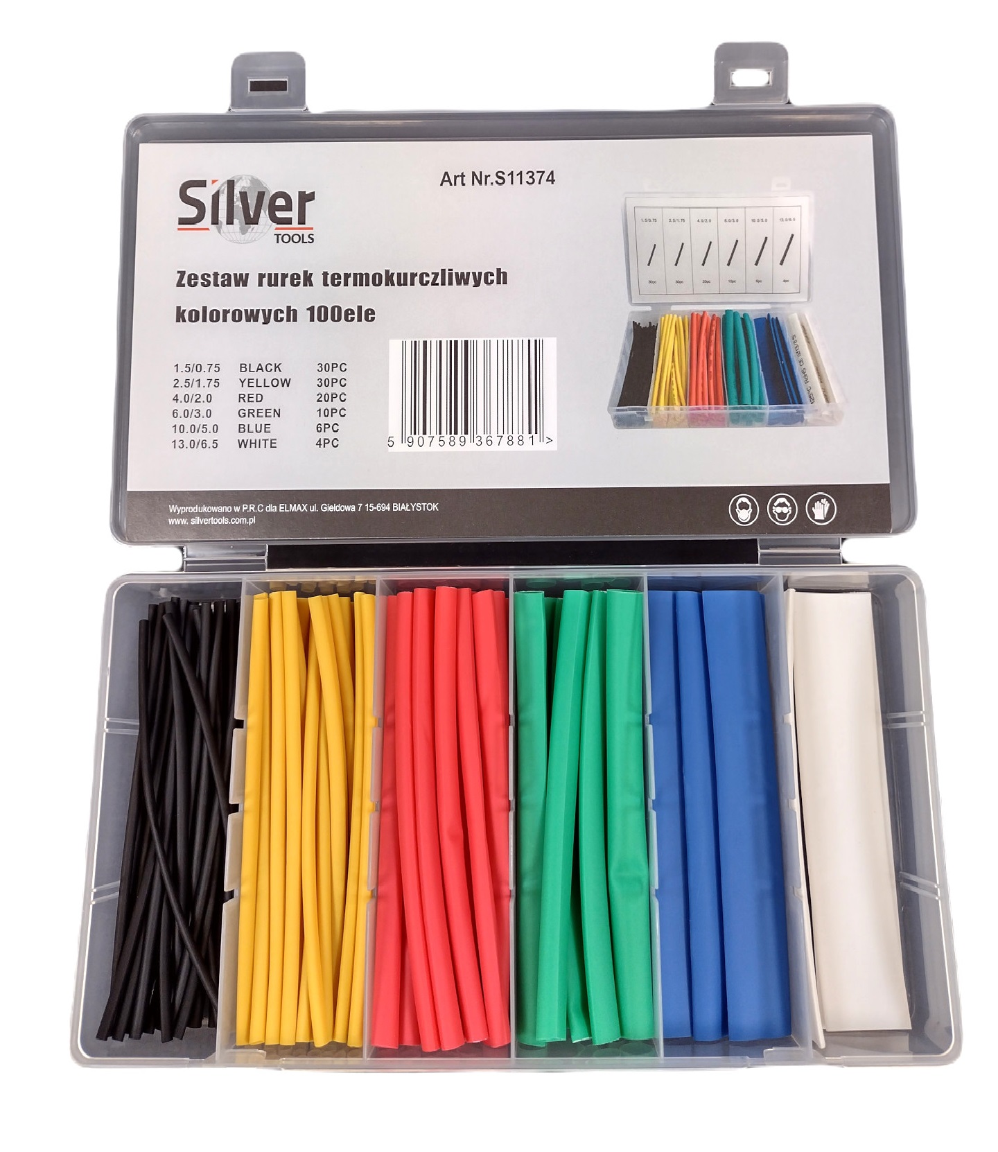 SILVER ZESTAW RURKI KOSZULKI TERMOKURCZLIWE KOLOROWE 100EL ORGANIZER S11374