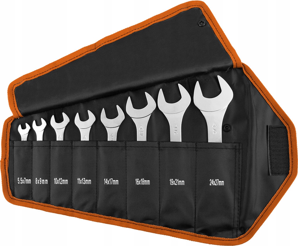 NEO ZESTAW KOMPLET KLUCZE PŁASKIE DWUSTRONNE CIENKIE 8SZTUK PŁACHTA 09-860