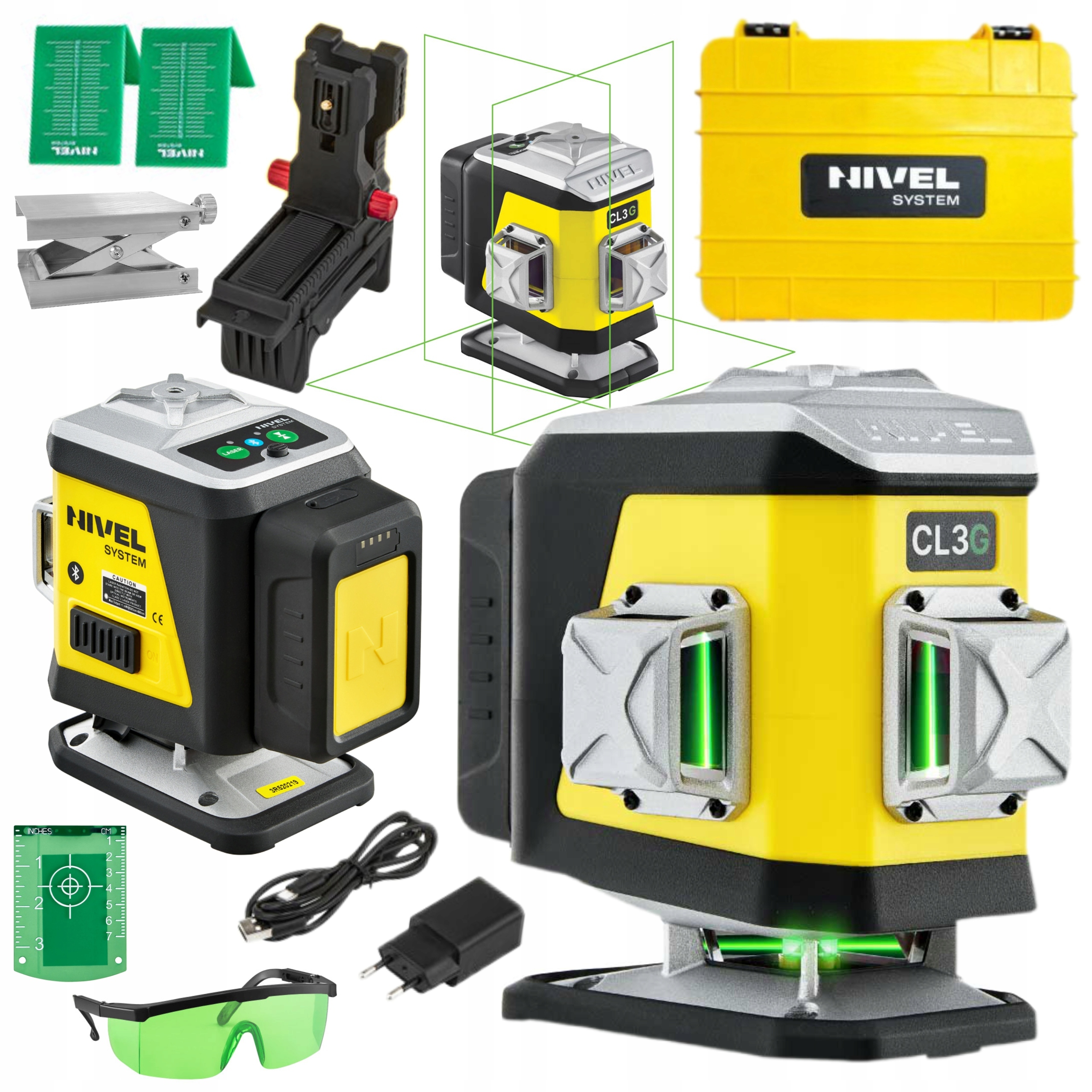 NIVEL SYSTEM LASER KRZYŻOWY 3D ZIELONY Bluetooth AKCESORIA WALIZKA CL3G