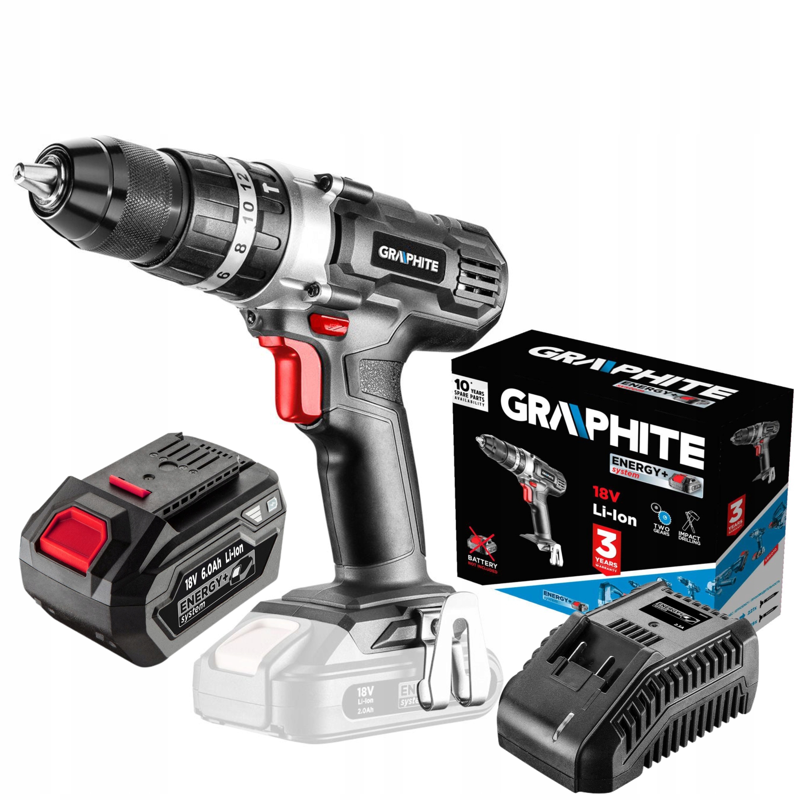 GRAPHITE WIERTARKO WKRĘTARKA Z UDAREM AKUMULATOROWA ENERGY+ 18V 58G010 +6Ah
