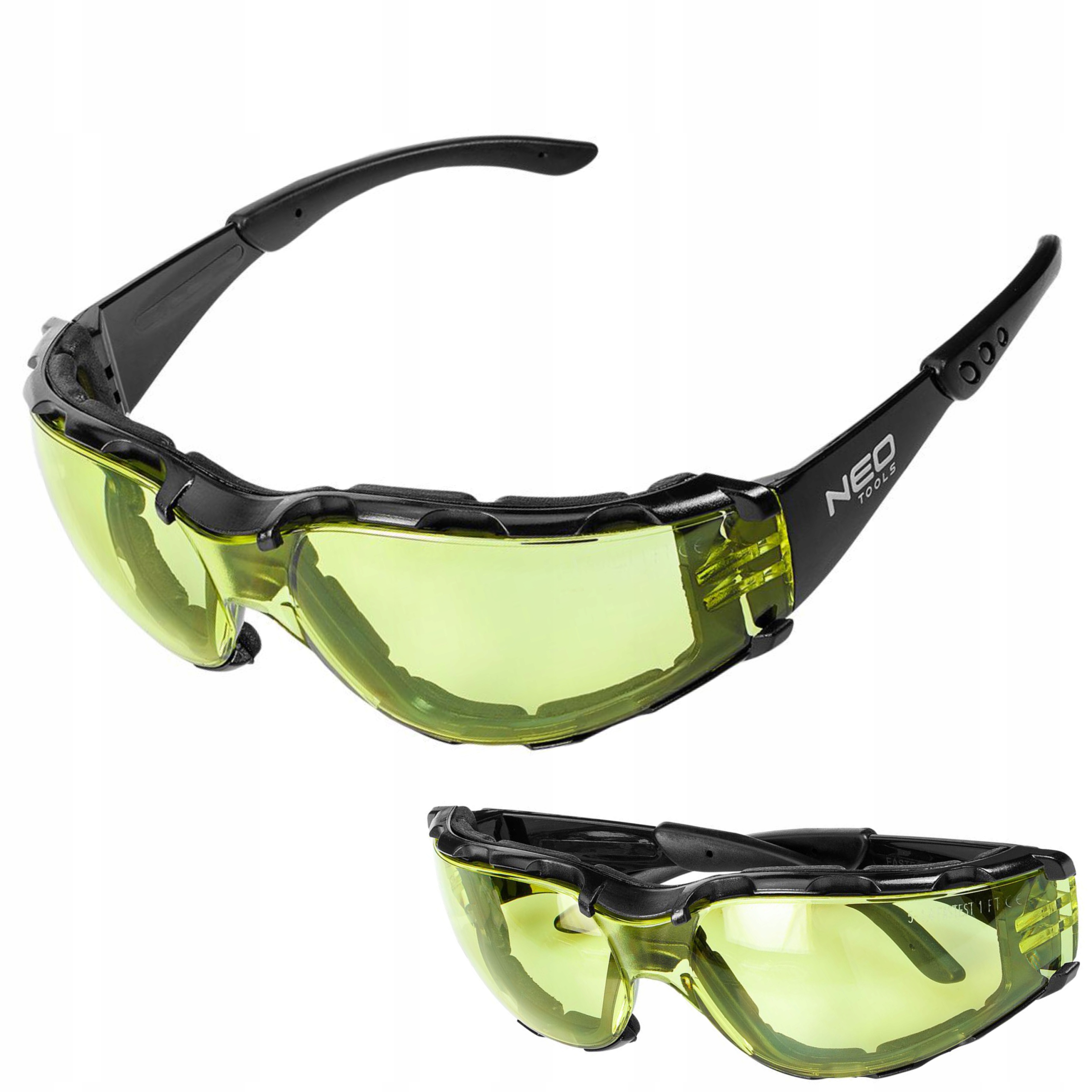 NEO OKULARY OCHRONNE GOGLE Z WKŁADKĄ PIANKOWĄ, ŻÓŁTE SOCZEWKI, BHP FILTR UV