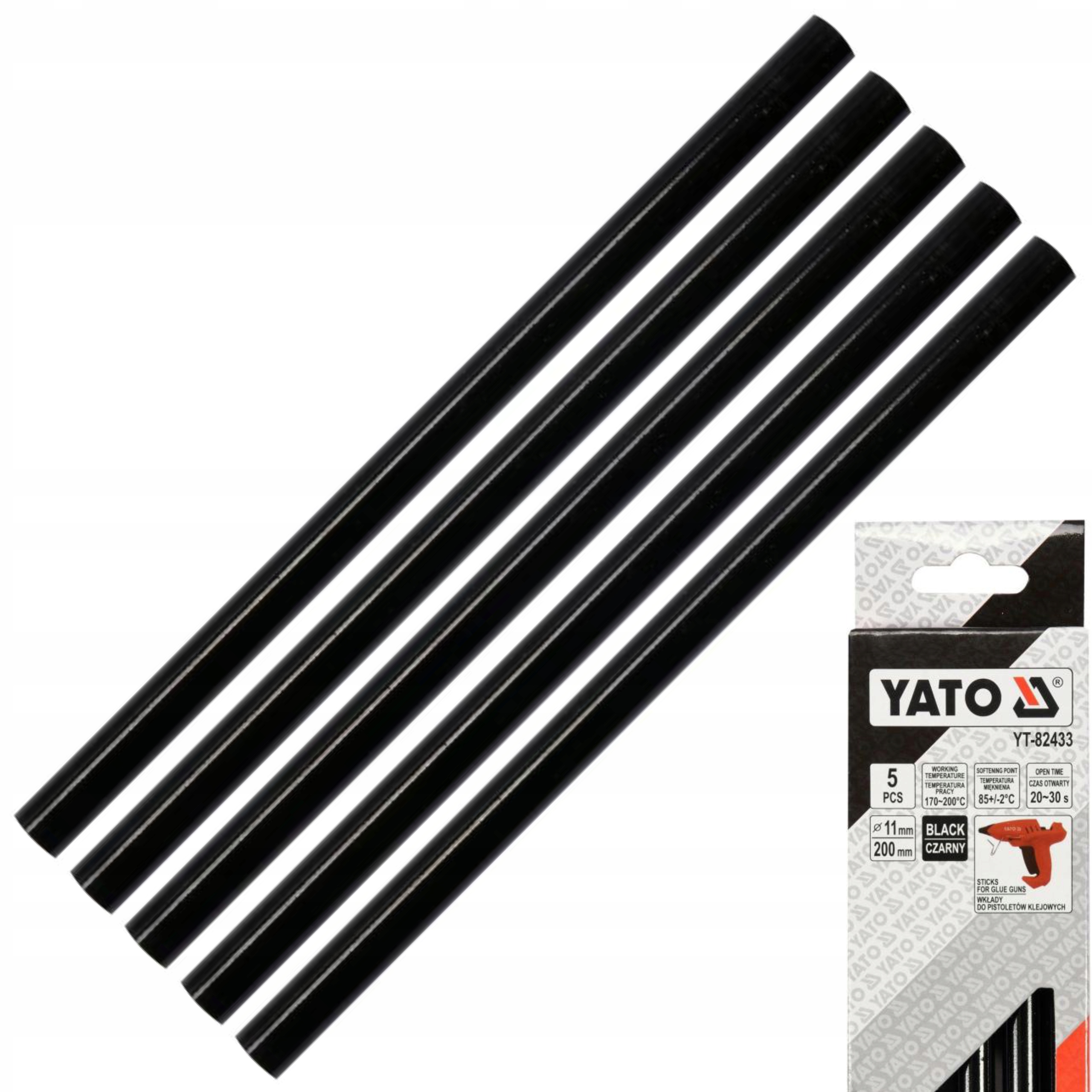 YATO KLEJ TERMOTOPLIWY 11X200MM 5SZT KOLOR CZARNY YT-82433 WKŁAD KLEJOWY
