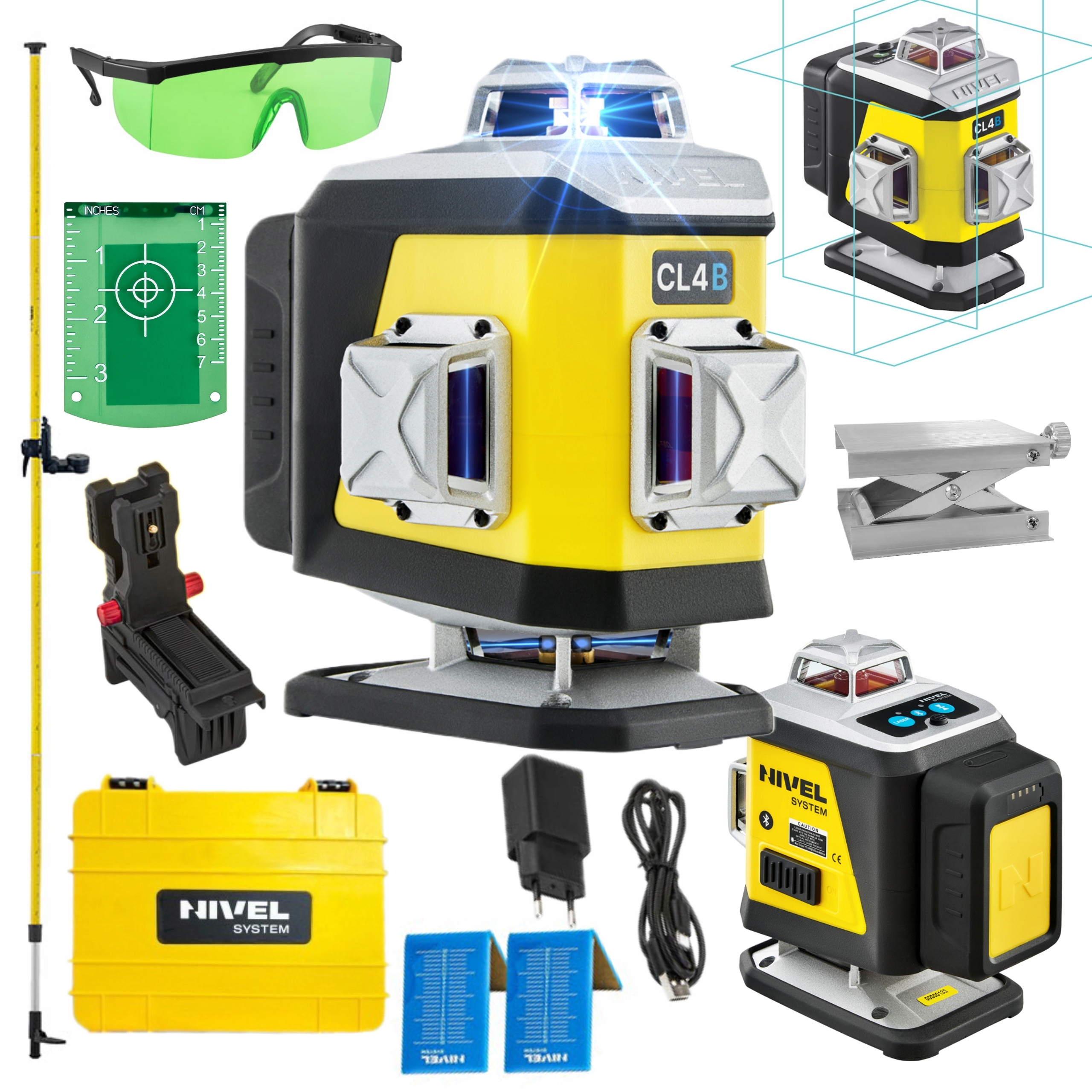 NIVEL SYSTEM LASER KRZYŻOWY 4D NIEBIESKI CL4B WALIZKA AKCESORIA TYCZKA LP36