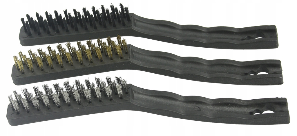 SZCZOTKI DRUCIANE DWUSTONNE PRECYZYJNE MOSIĄDZ STAL NYLON DO METALU 210mm