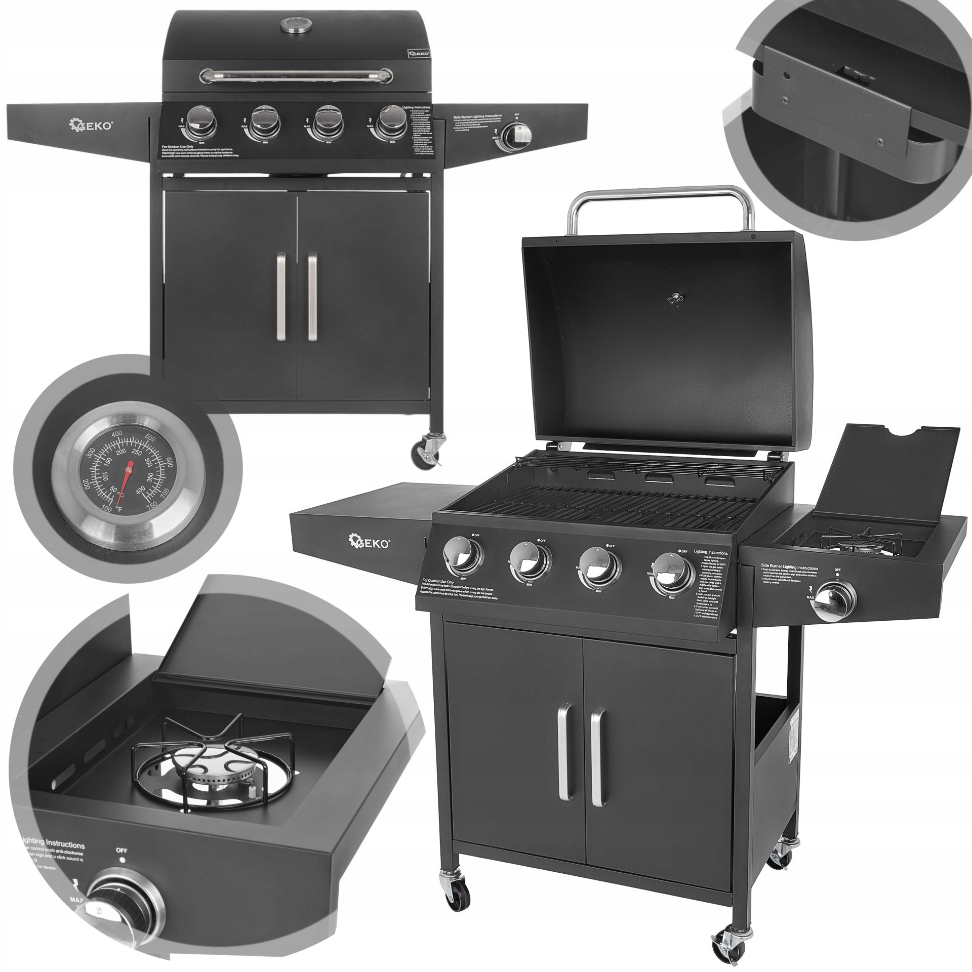 GEKO GRILL GAZOWY 5 PALNIKÓW 4+1 15KW TERMOMETR REGULACJA G80516