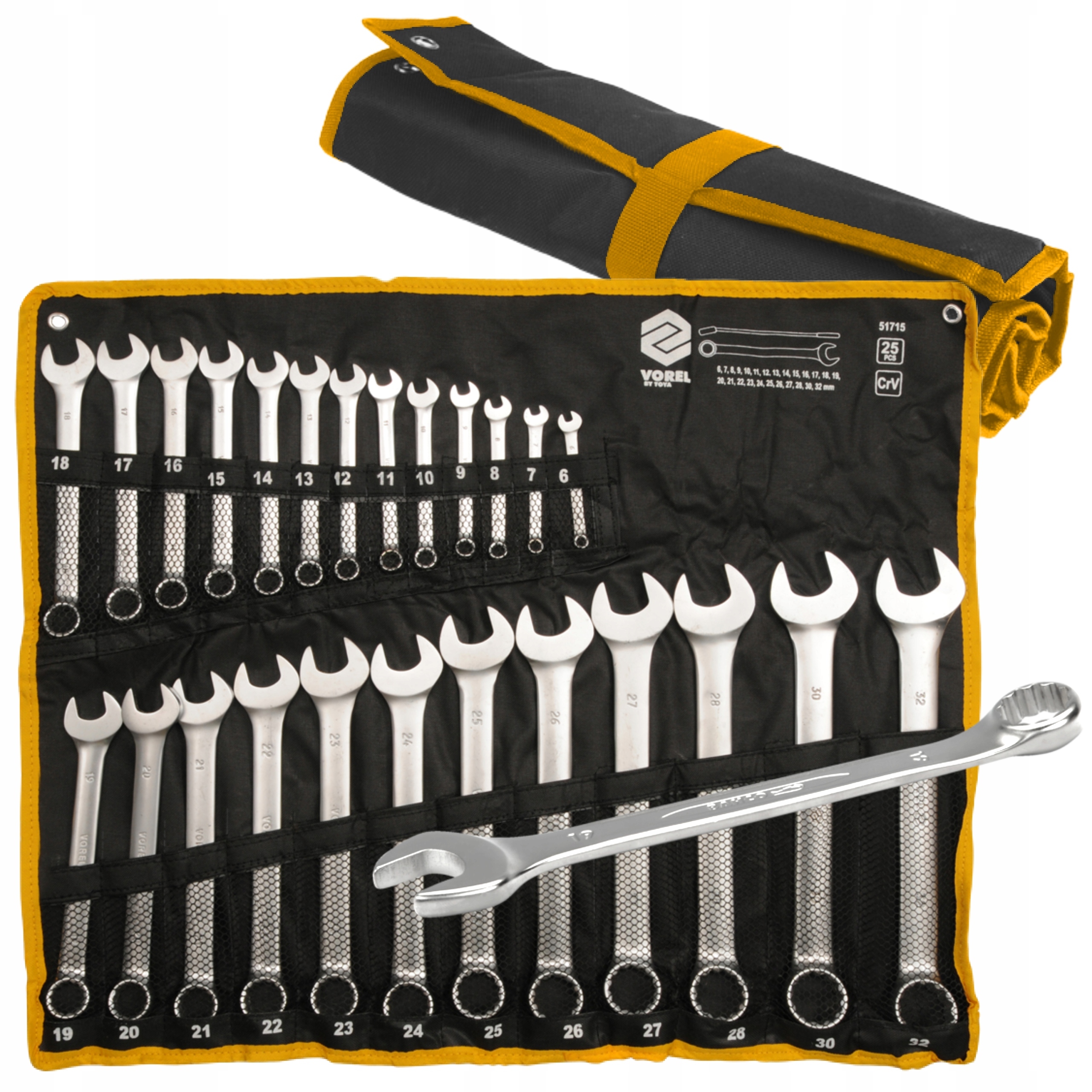 VOREL ZESTAW KLUCZY PŁASKO OCZKOWYCH 25SZT ZESTAW