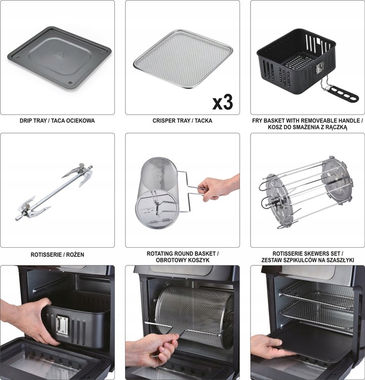 FRYTKOWNICA BEZTŁUSZCZOWA 2w1 PIEKARNIK 12l 1800W TIMER 10 PROGRAMÓW LCD