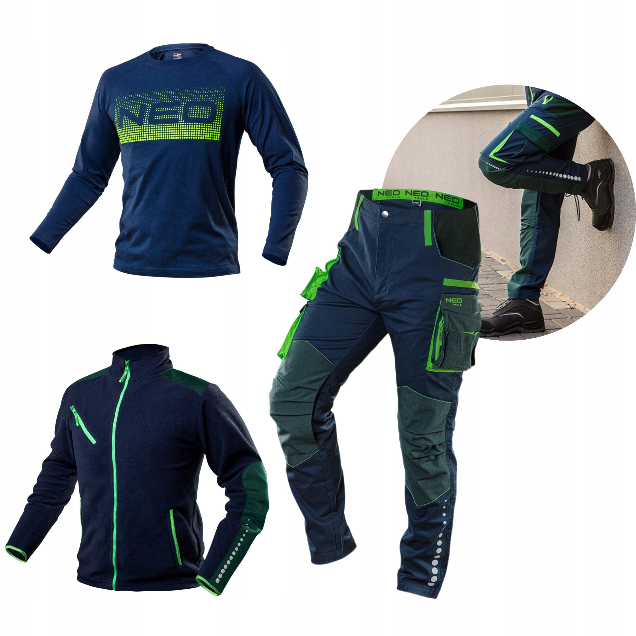 NEO KOMPLET MĘSKIEJ ODZIEŻY ROBOCZEJ BHP, SPODNIE POLAR KOSZULKA ROZ. 3XL