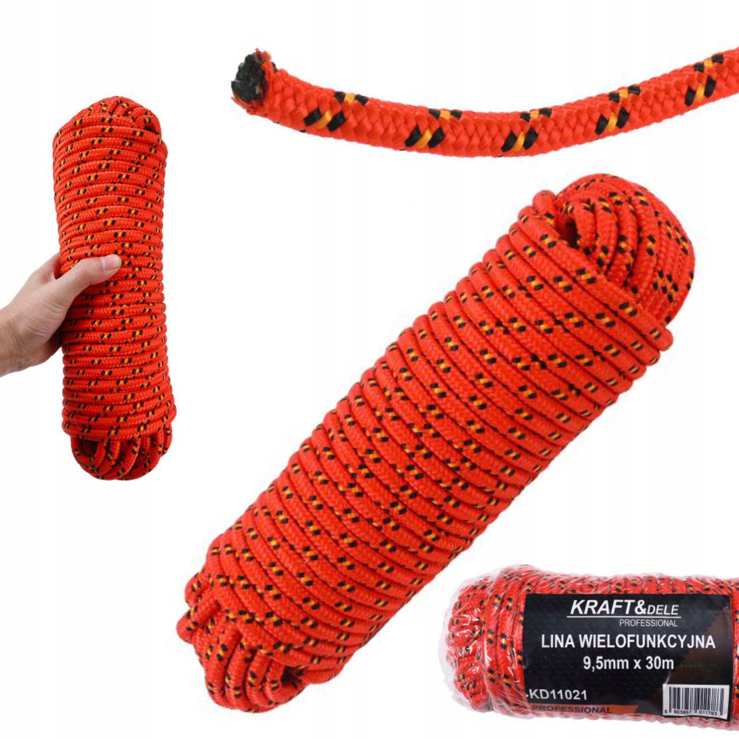 KRAFT&DELE LINA WIELOFUNKCYJNA 9.5MM x 30M CZERWONA POLIPROPYLEN KD11021