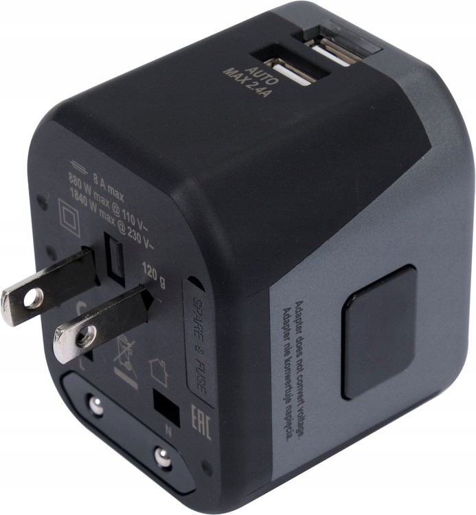 YATO ADAPTER PODRÓŻNY PRZEJŚCIÓWKA Z ŁADOWARKĄ 2XUSB USA UK EU YT-81301