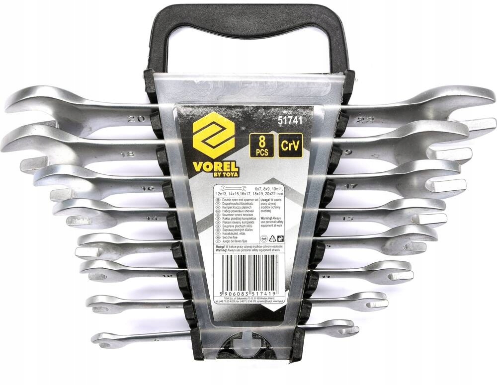 VOREL 51741 ZESTAW KOMPLET KLUCZY PŁASKICH SATYNOWYCH 6-22MM 8 SZT.