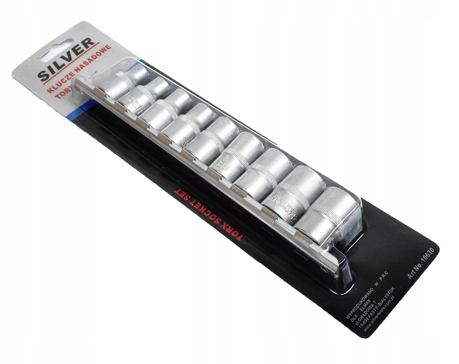 KOMPLET NASADEK TORX NA GRZECHOTKE 1/2" E10-24 9SZTUK NA TAŚMIE S10630